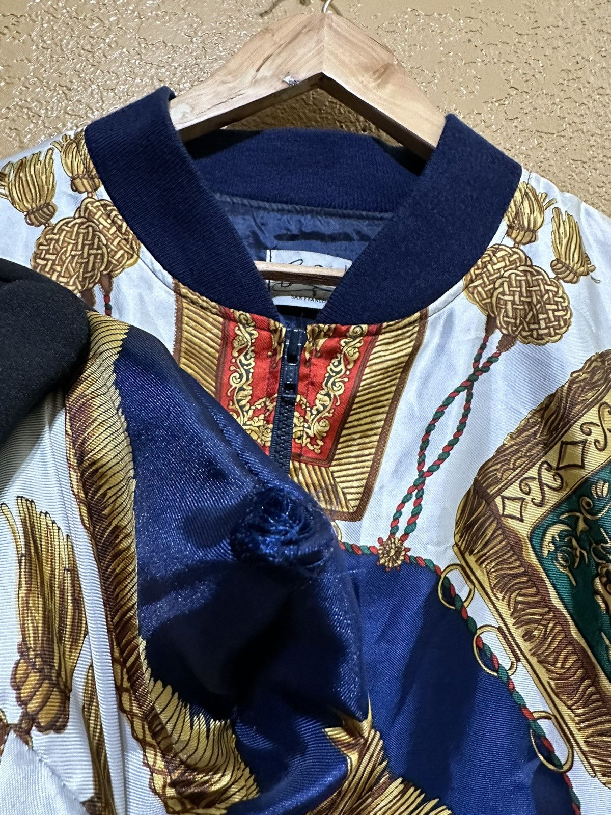 Vintage ⚜️ 90s Baroque Satin Bomber Jacket Large Versace Style Size US L / EU 52-54 / 3 - 6 Thumbnail