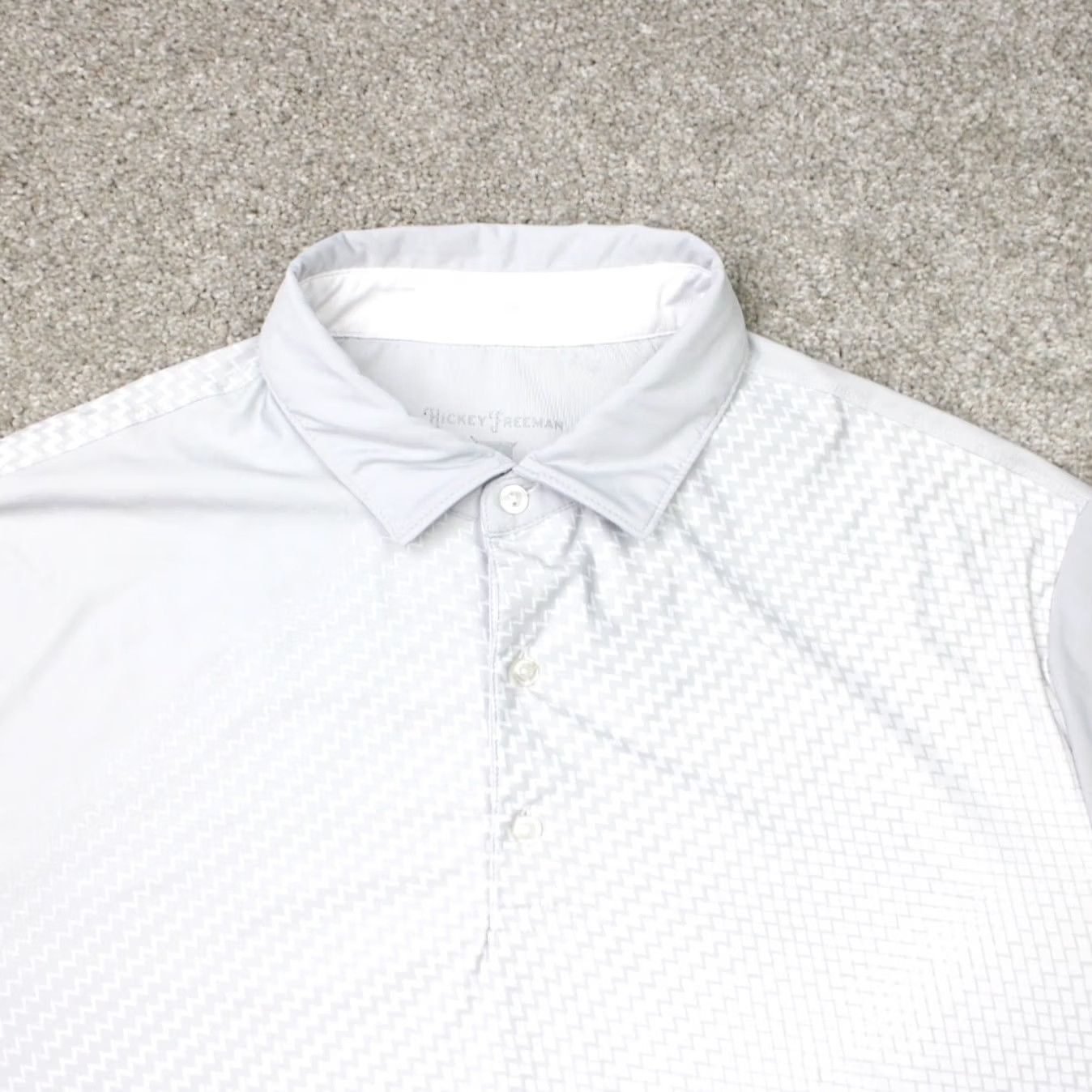 Vintage Hickey Freeman Golf Polo Shirt Mens Large Gray Geometric Stretch Short Sleeve Polo Size US L / EU 52-54 / 3 - 6 Thumbnail