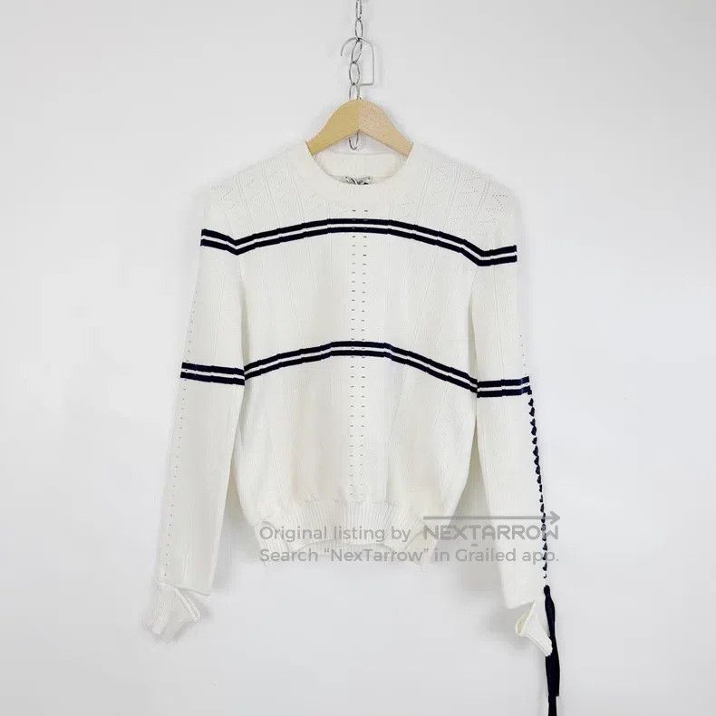 Fendi Fendi White round neck tie bow nautical style sweater Size S / US 4 / IT 40 - 1 Thumbnail