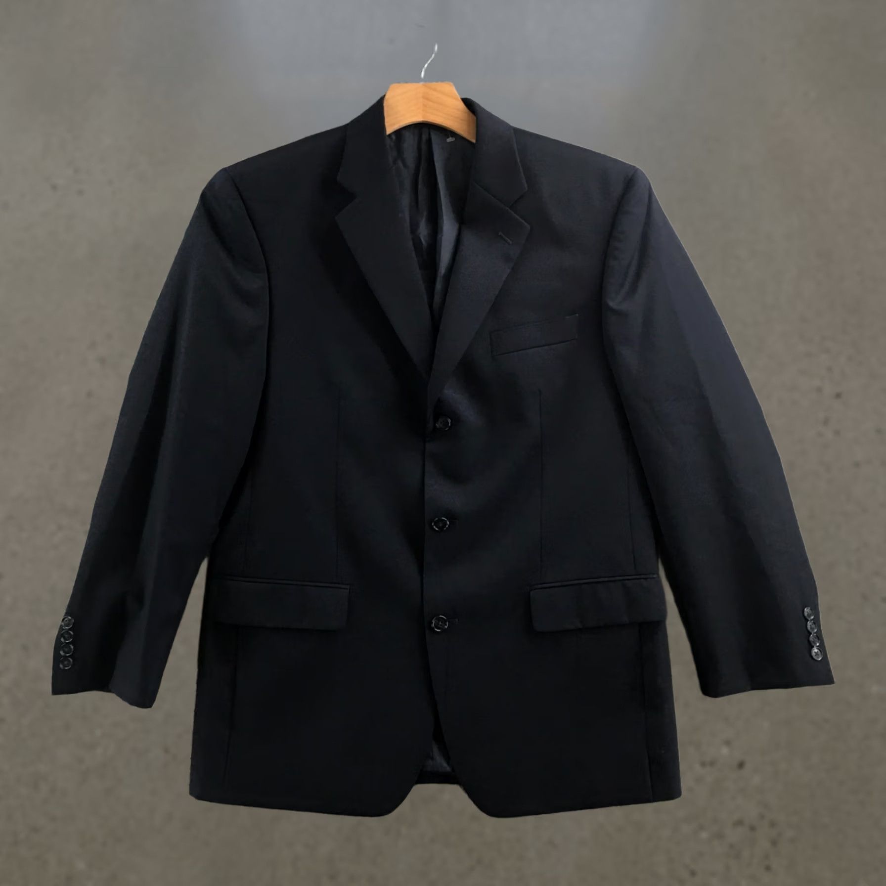 Vintage Macys Men's Blazer 40R Navy Wool 3 Button Notch Lapel Sports Coat Jacket Coat - Regular Size, Blue, Solid, Wool, Vintage No Size 40R - 1 Thumbnail