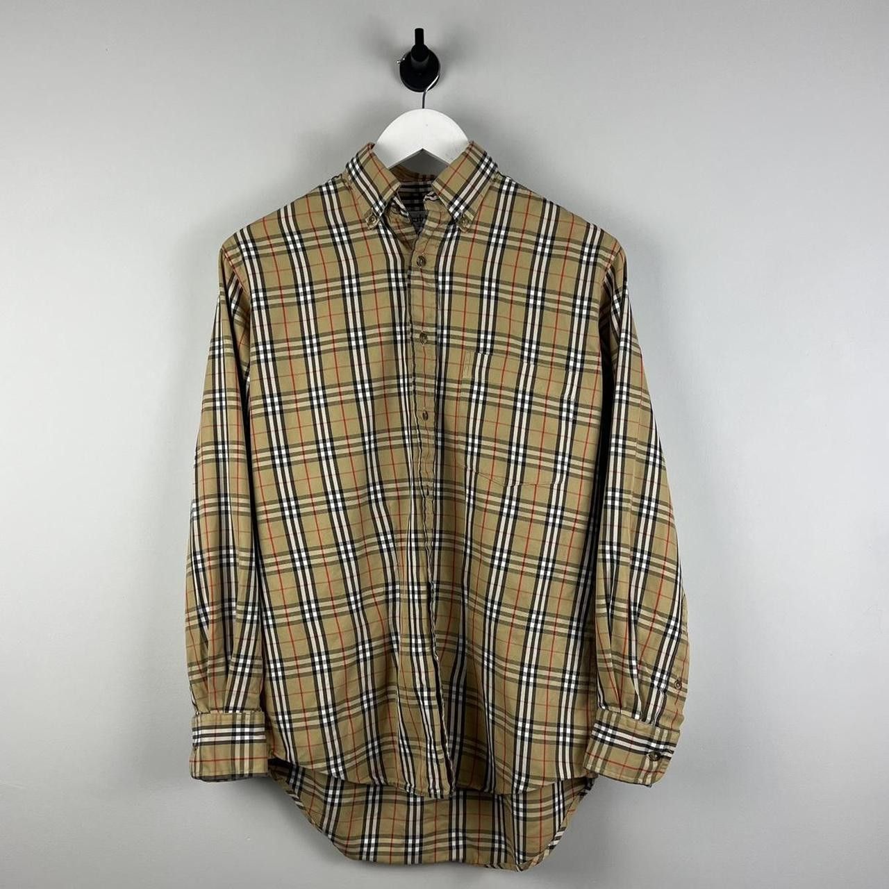 image of 90’S Burberry Nova Check Shirt Long sleeve in Tan, Men's (Size Small)