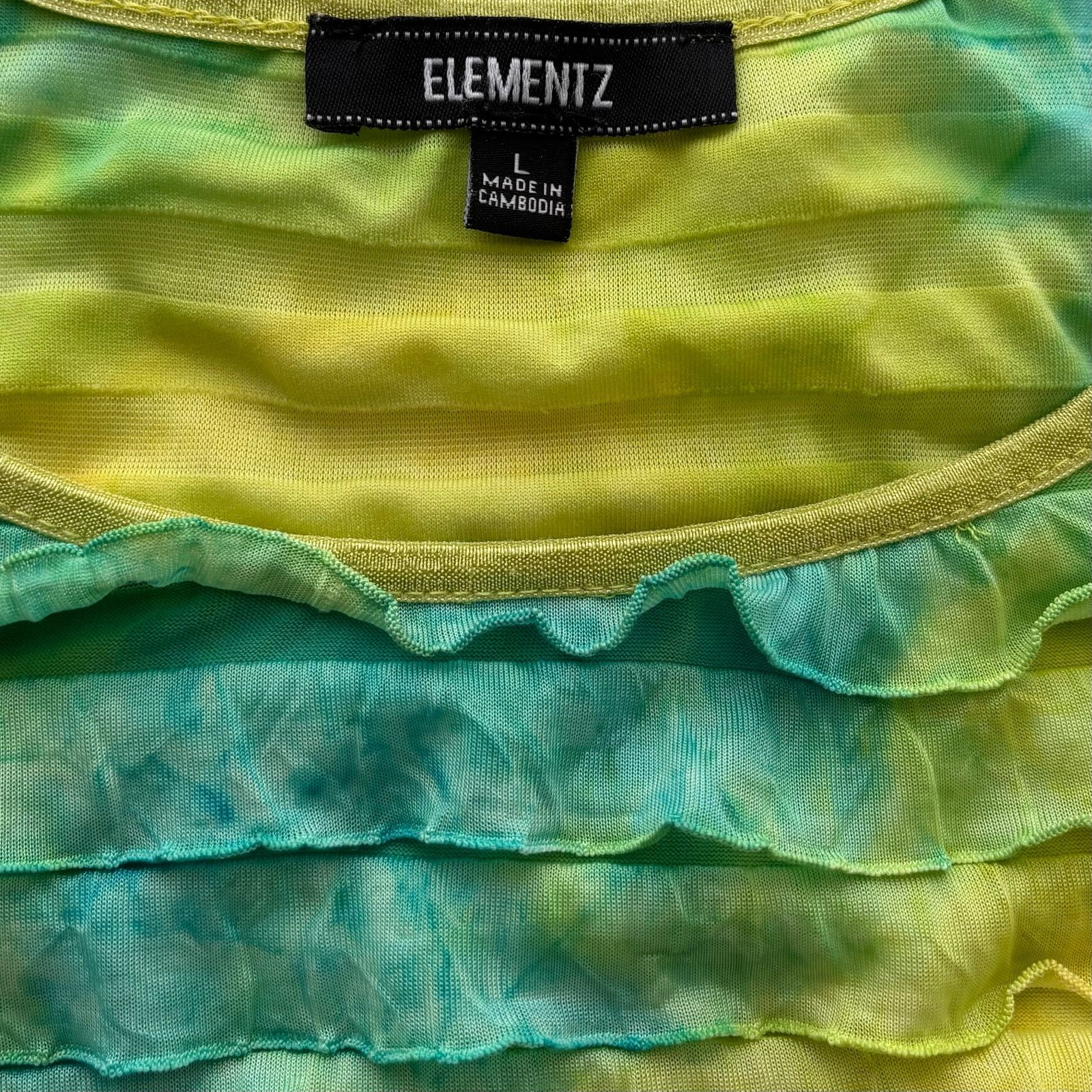 Other Elementz Tie Dye Ruffle Layer Shirt Blue Yellow Green Size L / US 10 / IT 46 - 7 Thumbnail