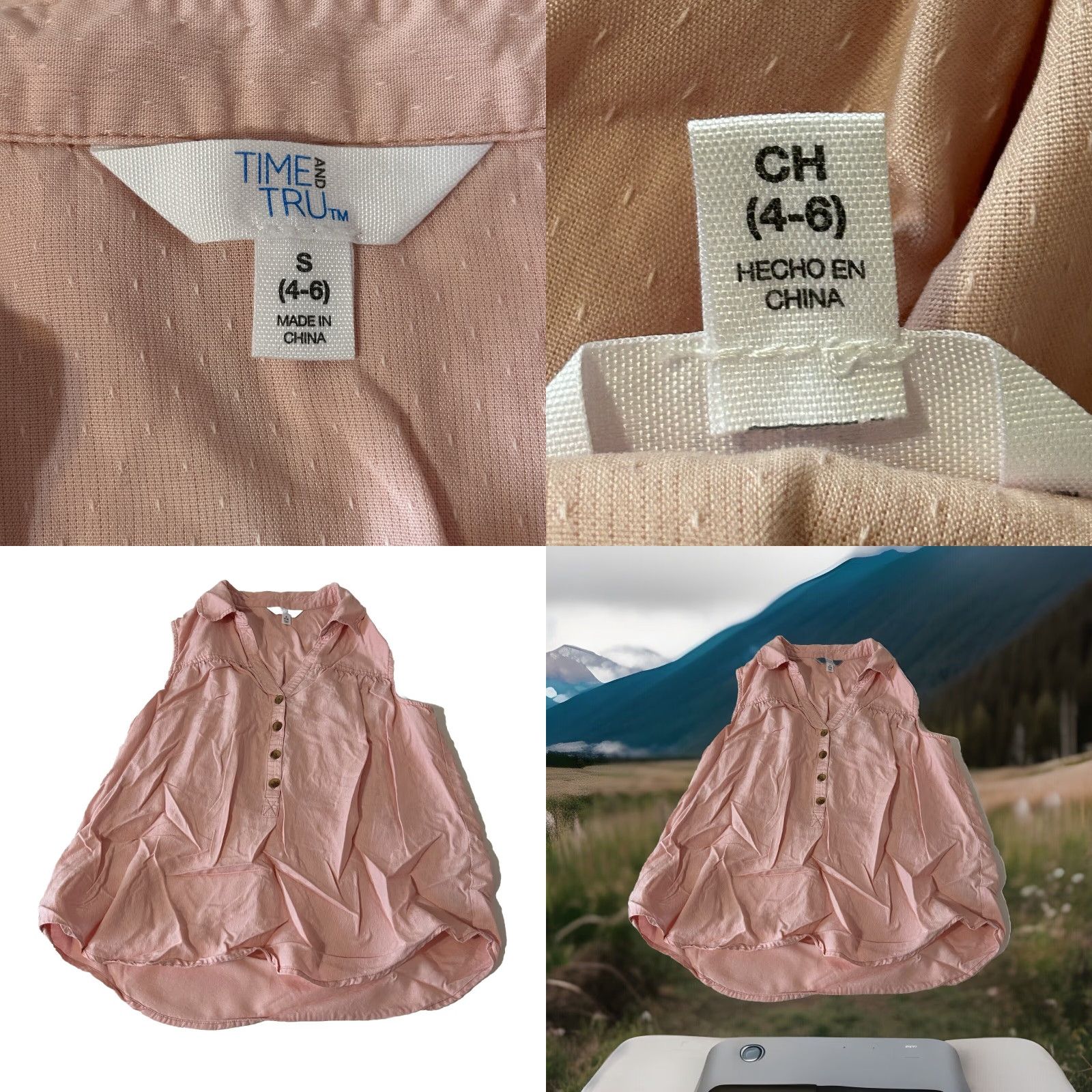 Vintage Time and Tru Blouse Top Sleeveless Women Small Pink V Neck 4 Buttons Casual Bohemian Tank Top Shirt Regular Size S Girls Womens Mens Size S / US 4 / IT 40 - 8 Thumbnail