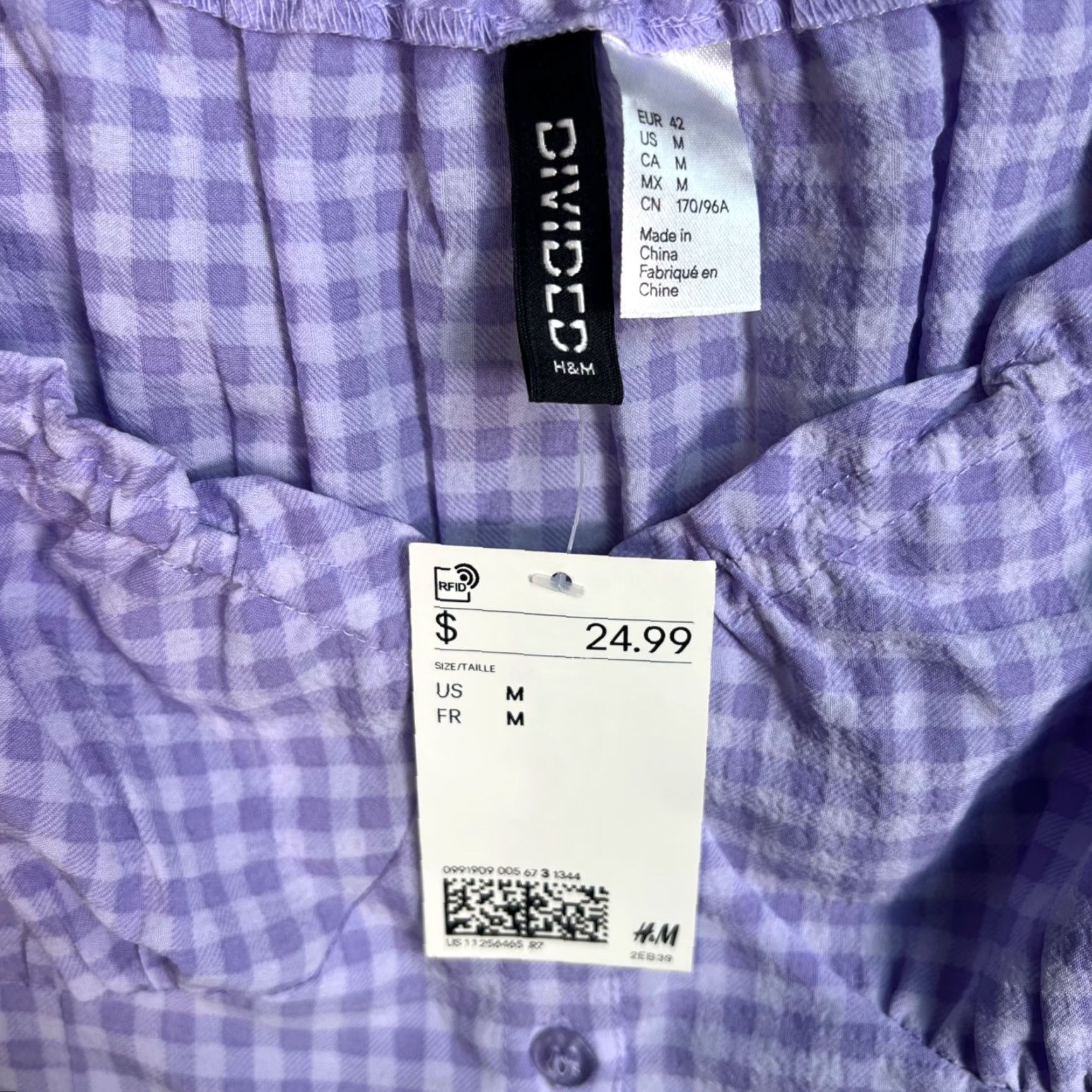 H&M VINTAGE H&M Devided Womens Purple Gingham Puff Sleeve Mini Dress W/ Button Front M Size M / US 6-8 / IT 42-44 - 7 Thumbnail