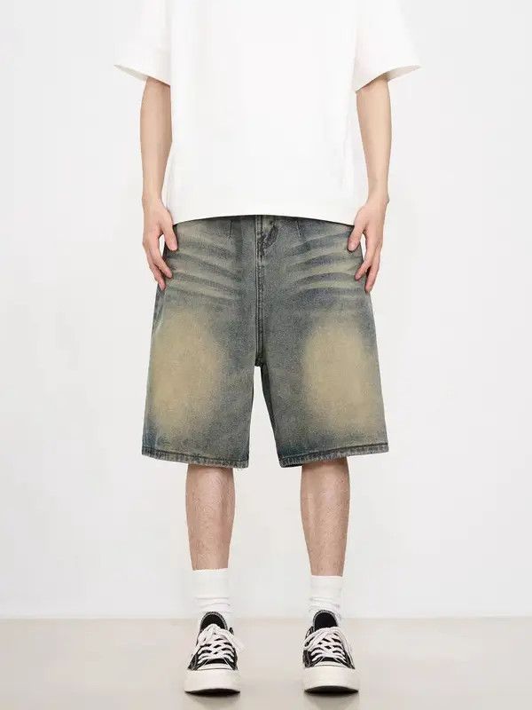 Japanese Brand VIBE Retro washed yellow mud baggy denim shorts Size US 33 - 3 Thumbnail