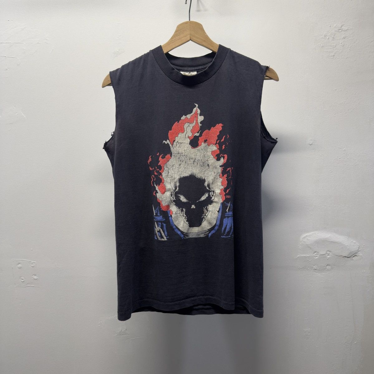 Vintage 90s Ghost Rider Flame Skull Cut Off Grunge Thrashed Faded Size US S / EU 44-46 / 1 - 1 Thumbnail