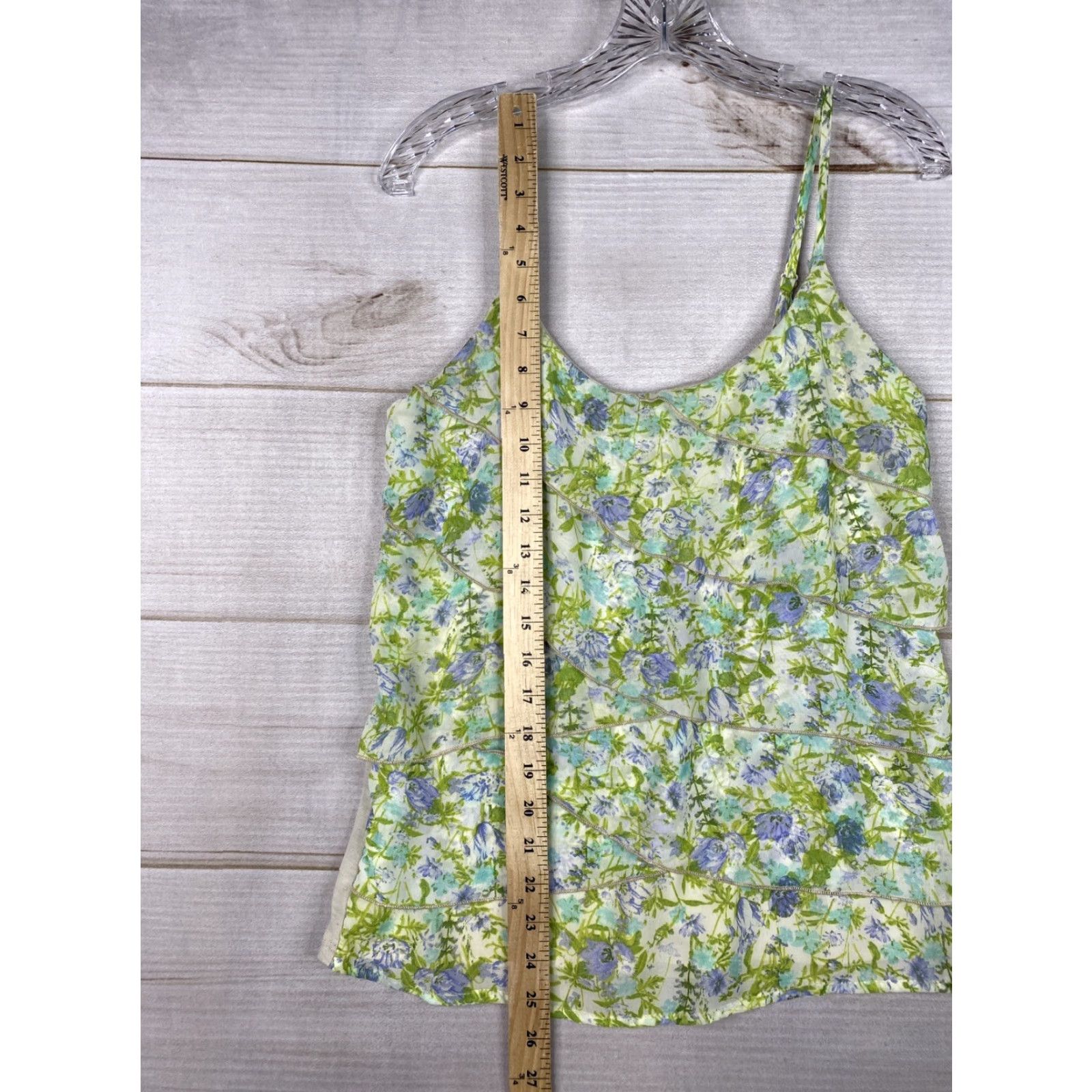 Vintage Maurices Top Womens M Green Floral Layered Ruffle Scoop Neck Adjustable Stretch Blouse Vest? Size M / US 6-8 / IT 42-44 - 3 Thumbnail