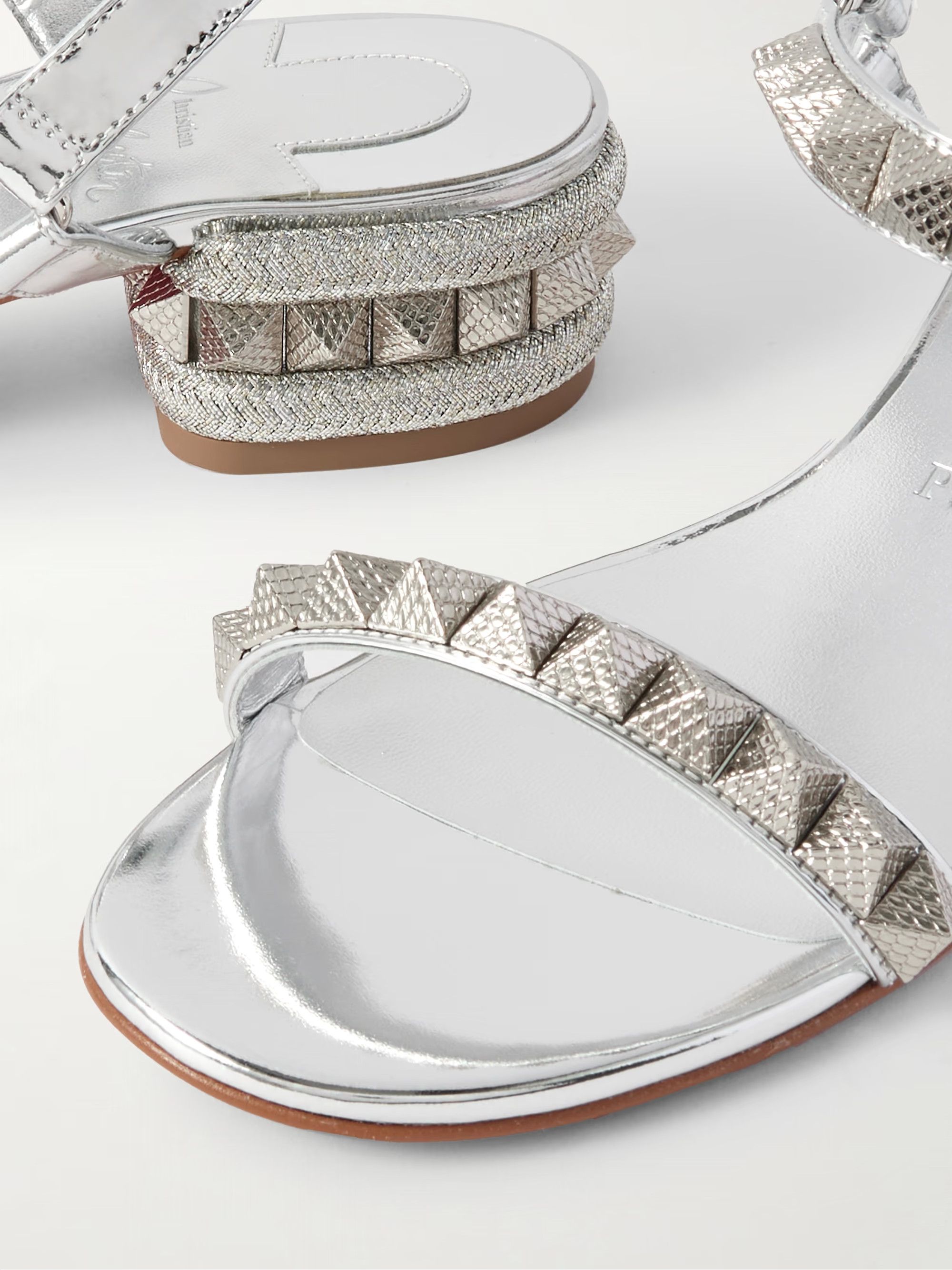 Christian Louboutin Pyrasand 30 Silver Leather Block Heel Ankle Strap Sandal 38 Size US 8 / IT 38 - 10 Thumbnail