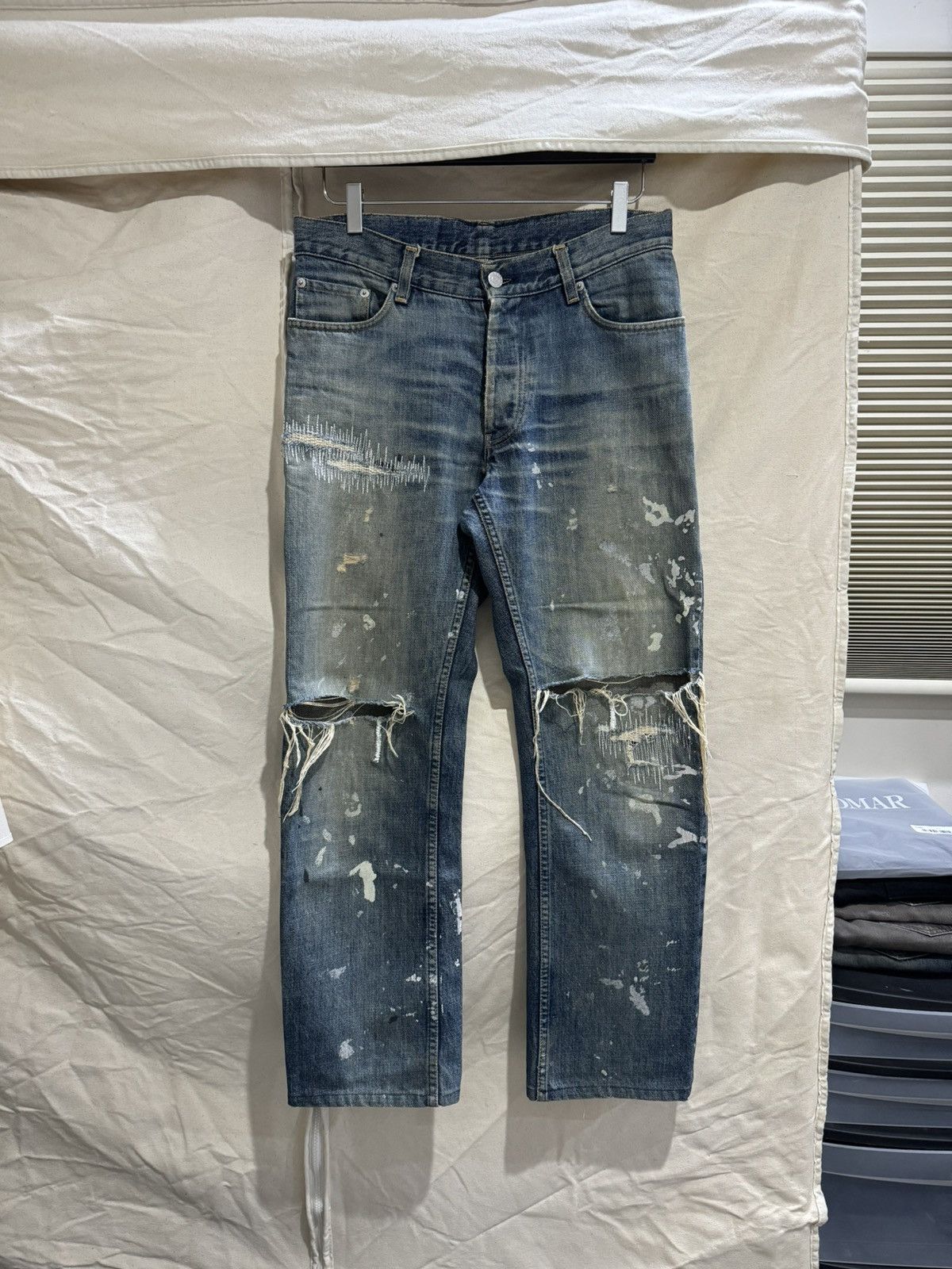 image of 1998 Helmut Lang Thrashed Repaired Blue Painter Denim 30, Men's