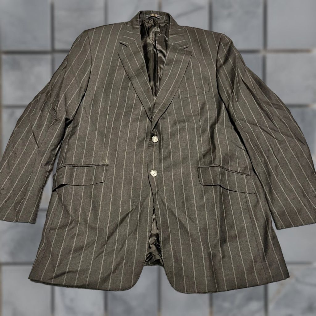 Crombie Crombie Blazer Jacket Mens 44 Long Grey Pinstripe Wool 2 Button Super 110 Size 44R - 1 Thumbnail