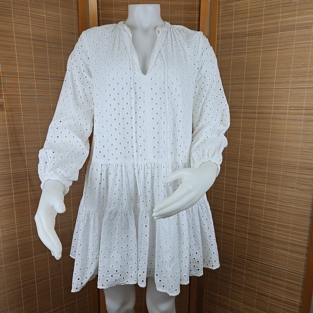 Asos ASOS Broderie Boho Dress UK8 US 4 White Cotton Trapeze Floun Size S / US 4 / IT 40 - 1 Thumbnail
