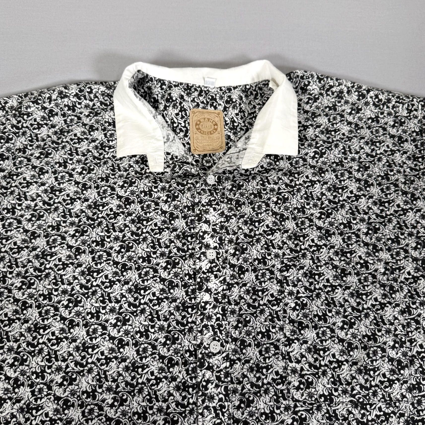 Vintage VINTAGE Wah Maker Shirt Black White Floral Paisley Button Up Long Sleeve Men's XL White Collar/ cuffs Western Theme Men's XL Size US XL / EU 56 / 4 - 2 Thumbnail