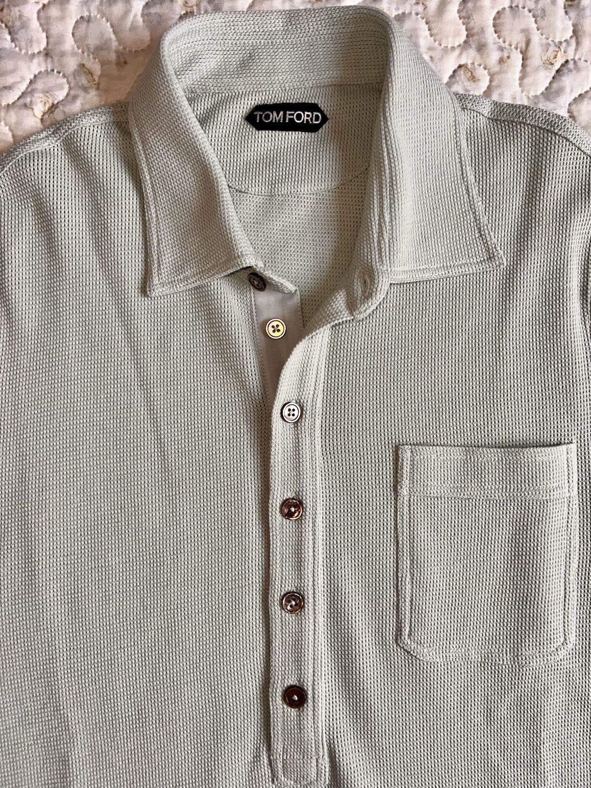 48 Tom Ford Polo Shirt light grey knit breath texture button