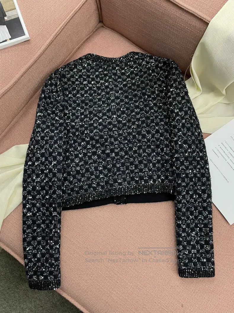 Chanel Chanel 23B Black Sequin Knitwear Cardigan Jacket Size XXS / US 00 / IT 34 - 6 Thumbnail