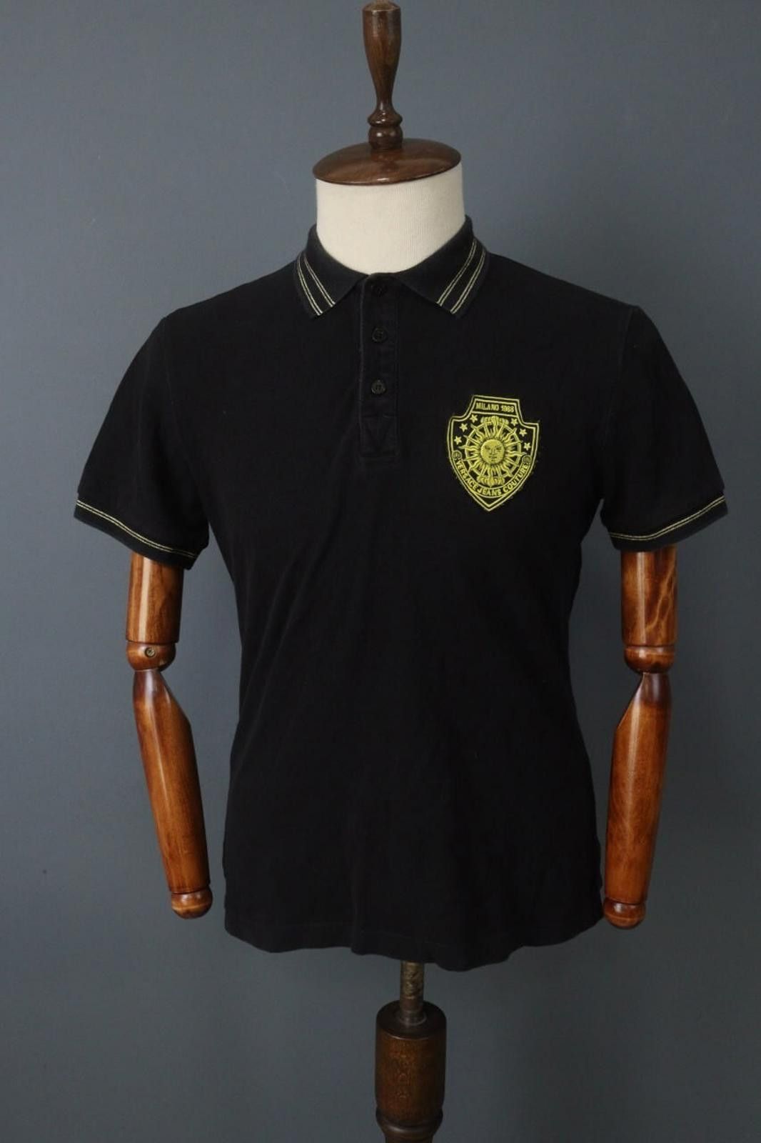 Versace Versace Black Cotton Collared Popover Polo Shirt Size L Size US L / EU 52-54 / 3 - 1 Thumbnail