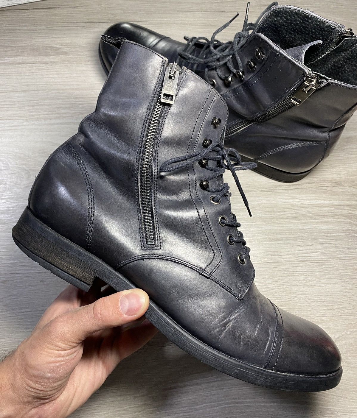 image of Diesel Black Leather Zip Boots in Dark Grey, Men's (Size 10)