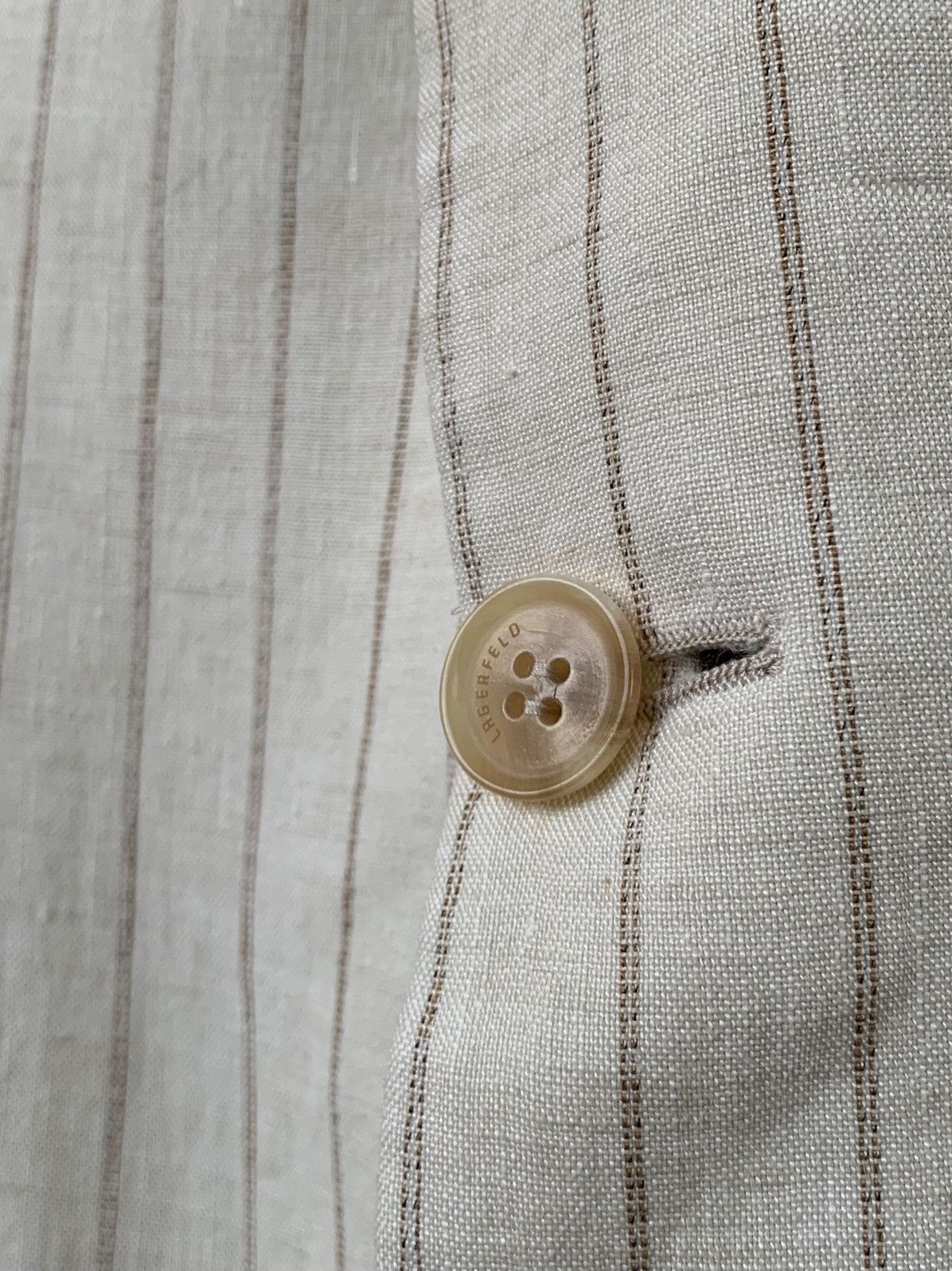 Karl Lagerfeld 🧿linen pinstriped vintage summer blazer beige Size 50R - 3 Thumbnail