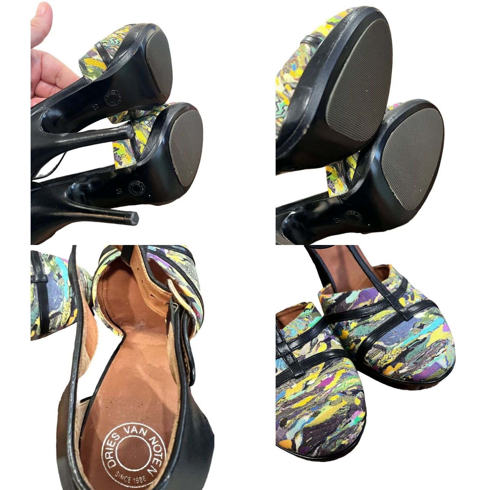 Dries Van Noten DRIES VAN NOTEN Pump Heel Women Multicolor T-Strap Leather Fabric 4.5" Stiletto Buckle Close Toe US 9 EUC GMO Size US 9 / IT 39 - 10 Thumbnail