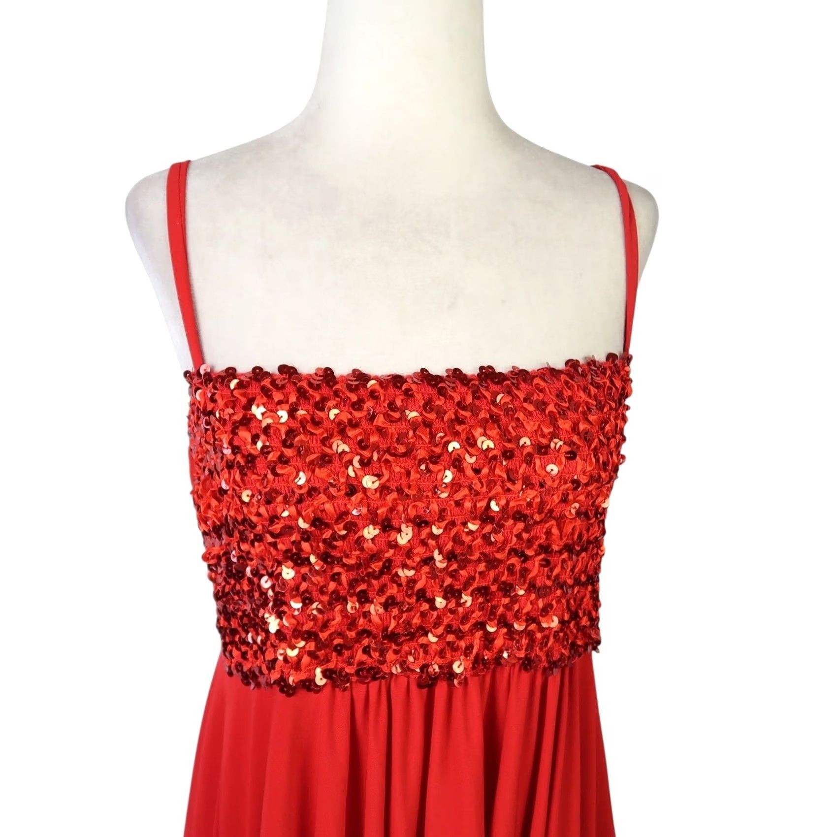 DANCER VINTAGE Red Sequin Mini Dance Dress S Womens 90s Size S / US 4 / IT 40 - 2 Thumbnail