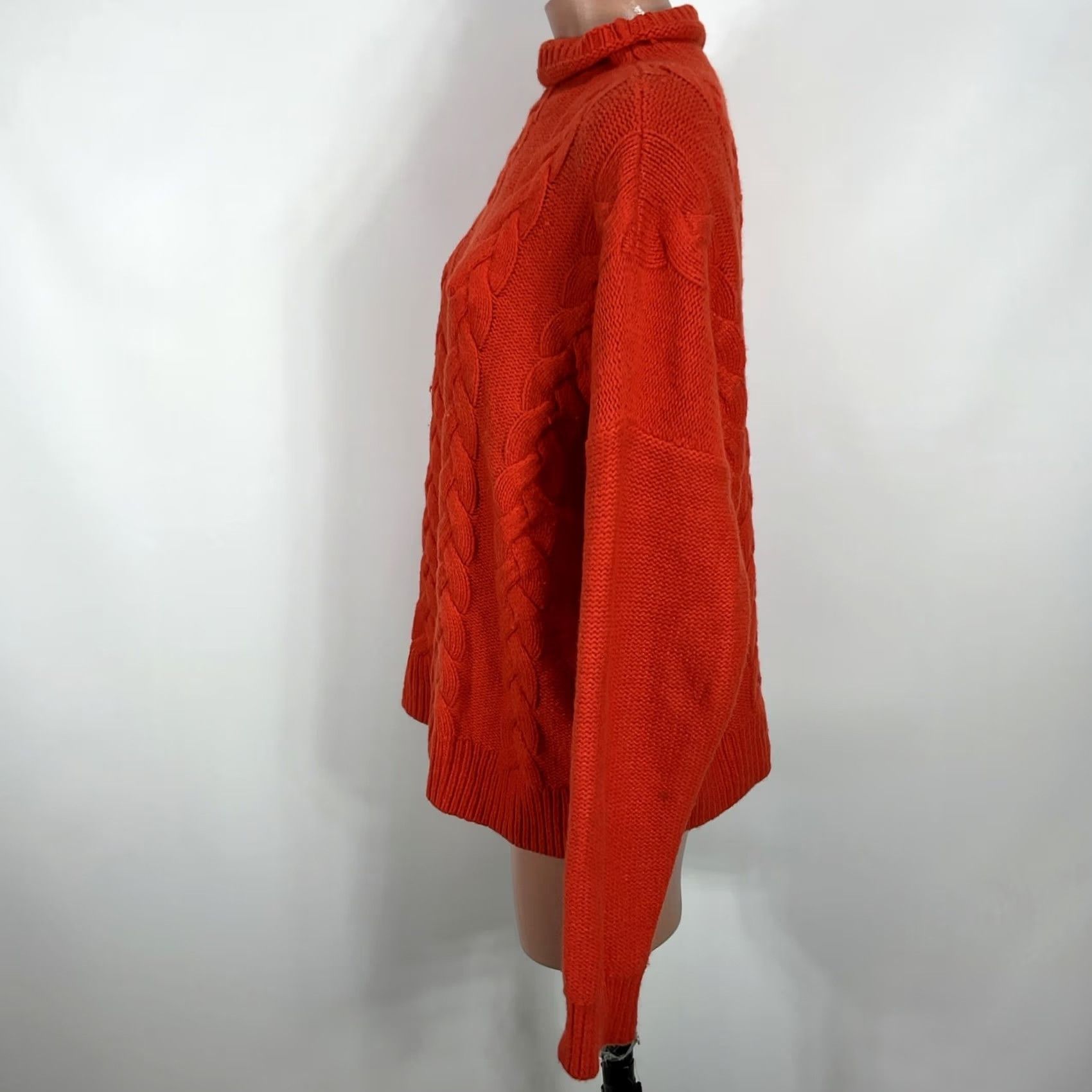 Madewell Madewell Womens Sweater Cable-Knit Chunky Orange Pullover Mock Neck Size L Women Pullover Knit Orange Mock Neck Pullover Size L / US 10 / IT 46 - 6 Thumbnail