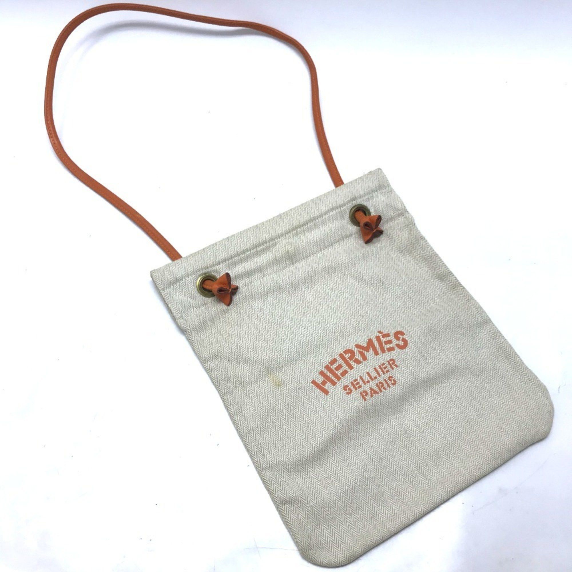 HERMES Aline PM Logo Shoulder Bag in Canvas/Leather, Orange, for Women