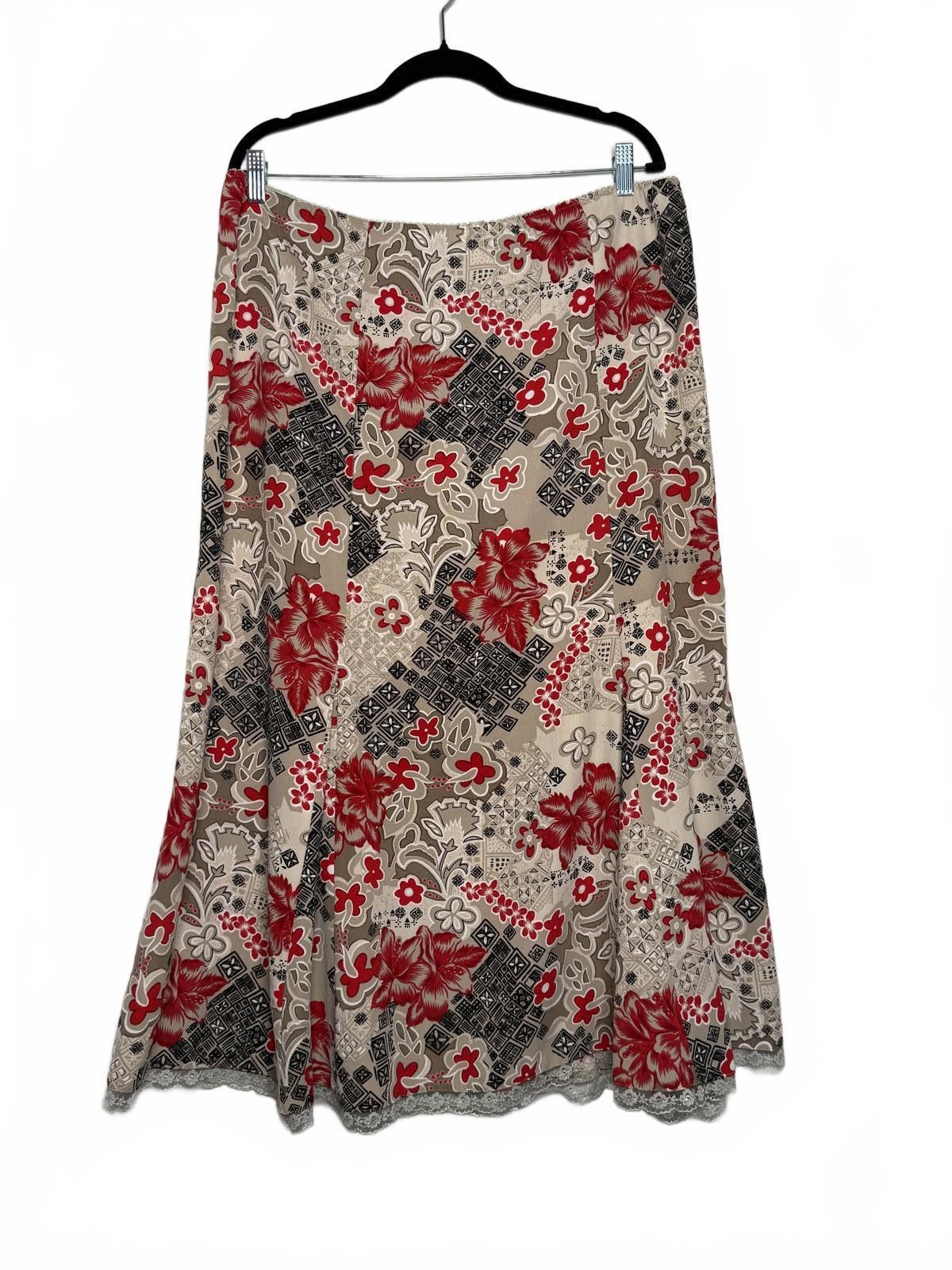 Other Cute Floral Patterned Long A-Line Skirt with Lace Trim Size 36" / US 14 / IT 50 - 4 Thumbnail