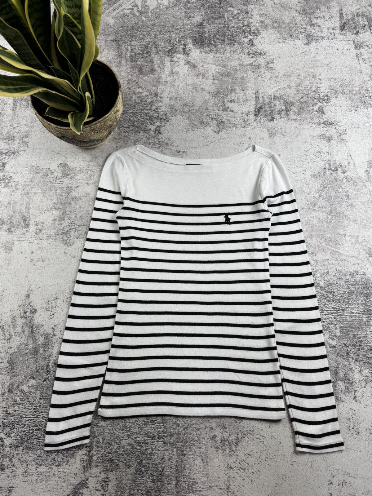 Polo Ralph Lauren × Vintage Polo Ralph Lauren Striped Boat Neck Longsleeve Sweatshirt Size XS / US 0-2 / IT 36-38 - 4 Thumbnail