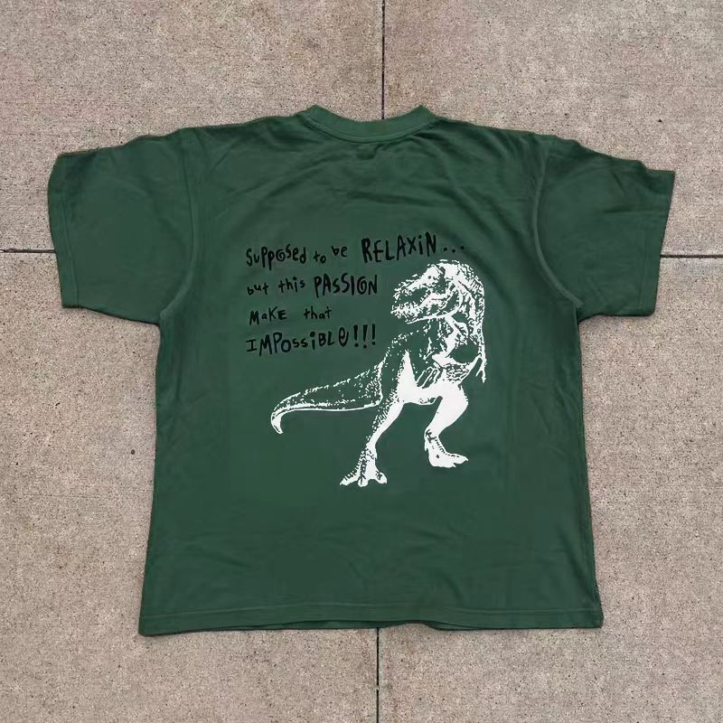 Vintage Green retro dinosaur print loose t-shirt Size US M / EU 48-50 / 2 - 1 Thumbnail