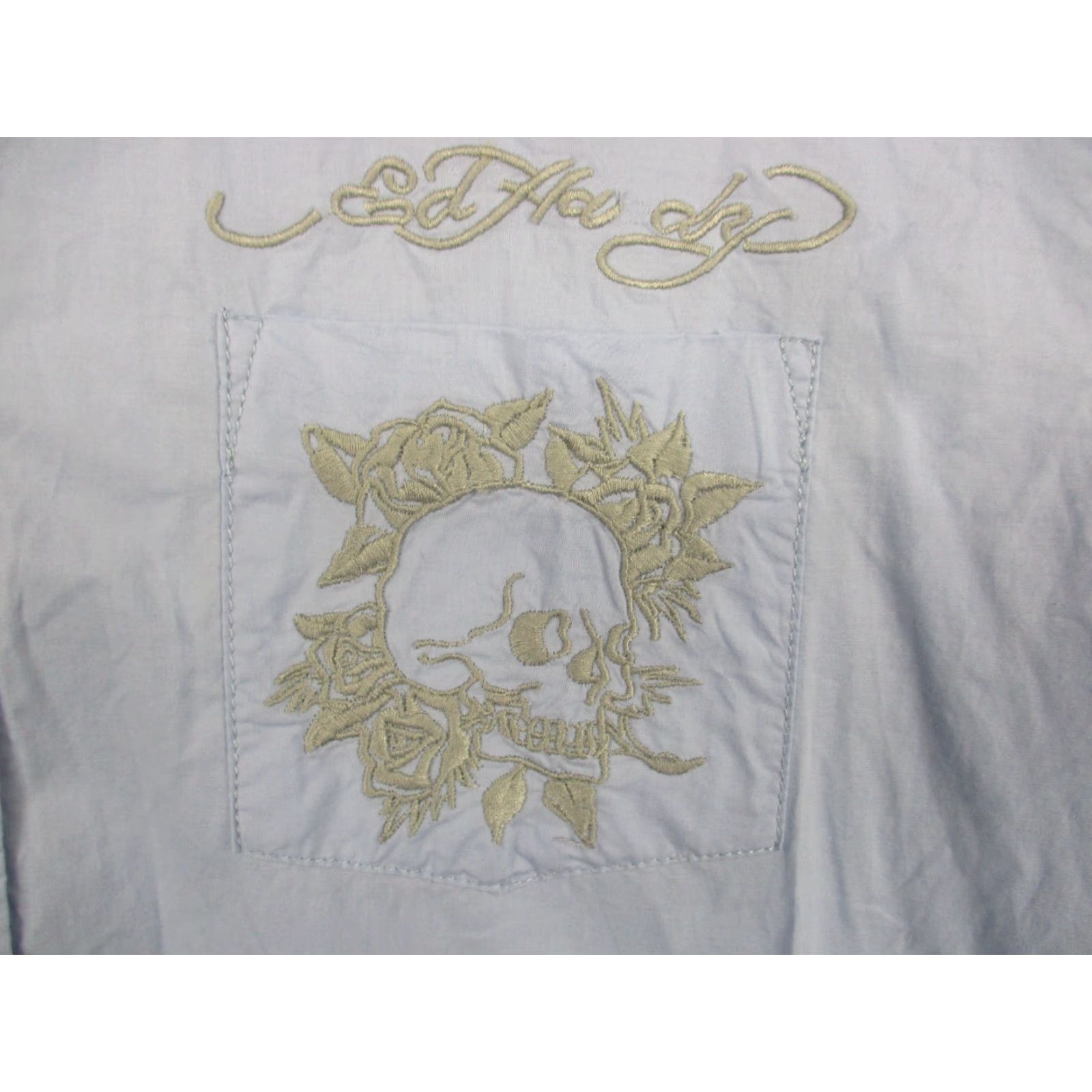 Ed Hardy VINTAGE Ed Hardy Shirt Large Embroidered Skull & Crossbones Mens Size US L / EU 52-54 / 3 - 2 Thumbnail