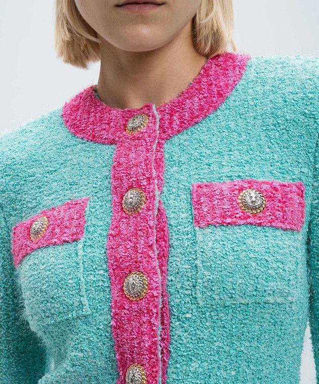 Balmain o1y0625 Cardigan in Green/Pink Size M / US 6-8 / IT 42-44 - 5 Thumbnail