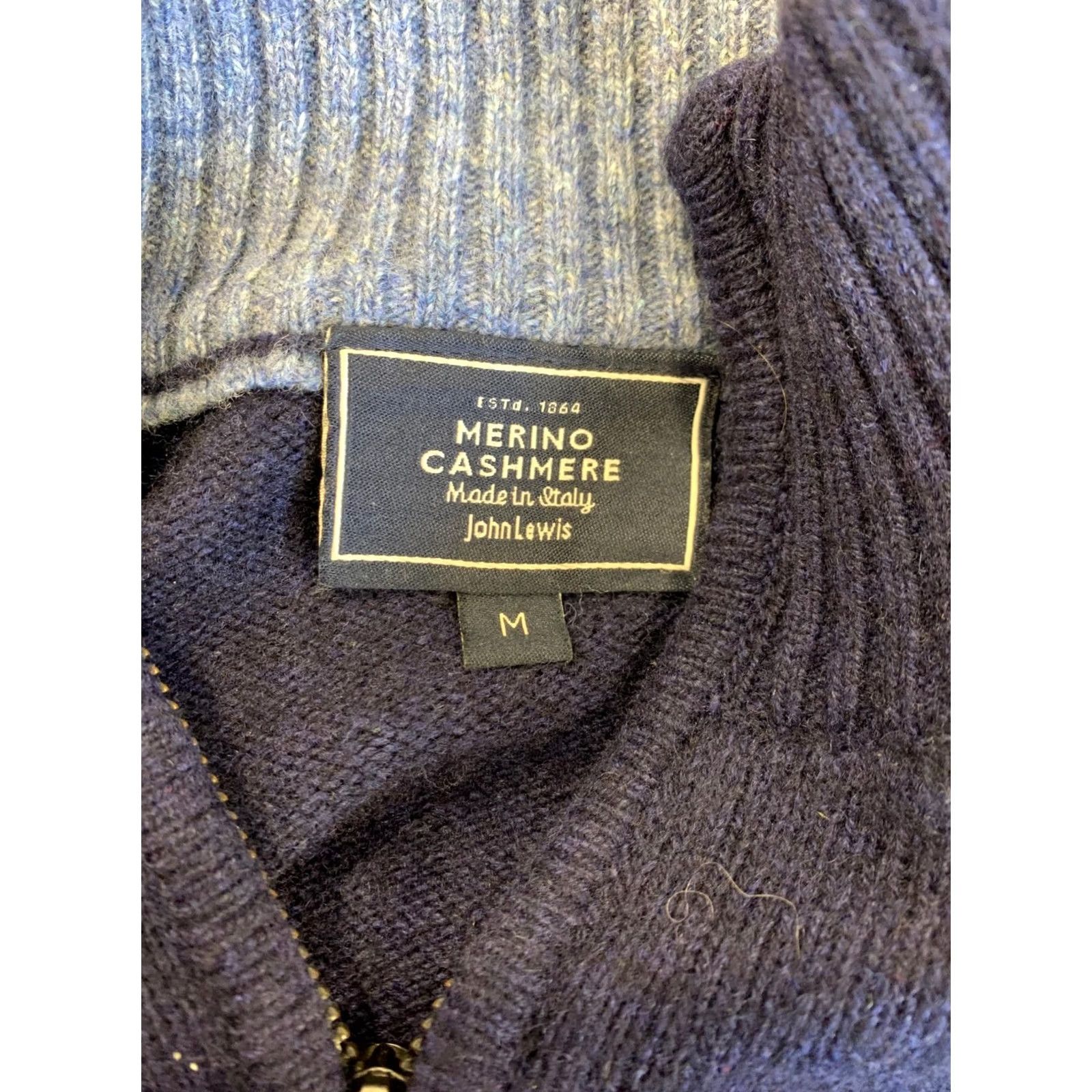 Vintage John Lewis Merino Cashmere Quarter Zip Sweater Men’s M Navy Blue Italy Size US M / EU 48-50 / 2 - 3 Thumbnail