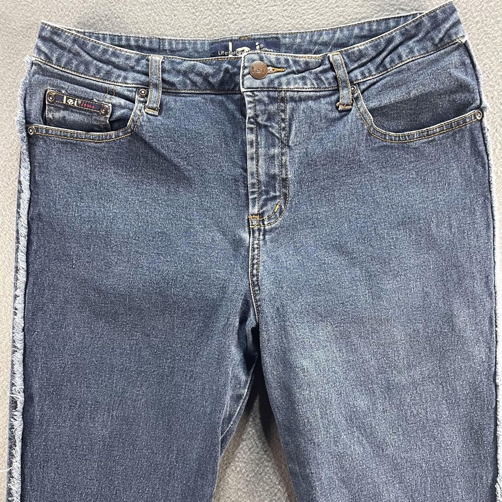 Vintage LEI Jeans Womens 13 Blue Bootcut Flare Stretch Denim High Rise Frayed Hem Pants Size 34" / US 12 / IT 48 - 3 Thumbnail