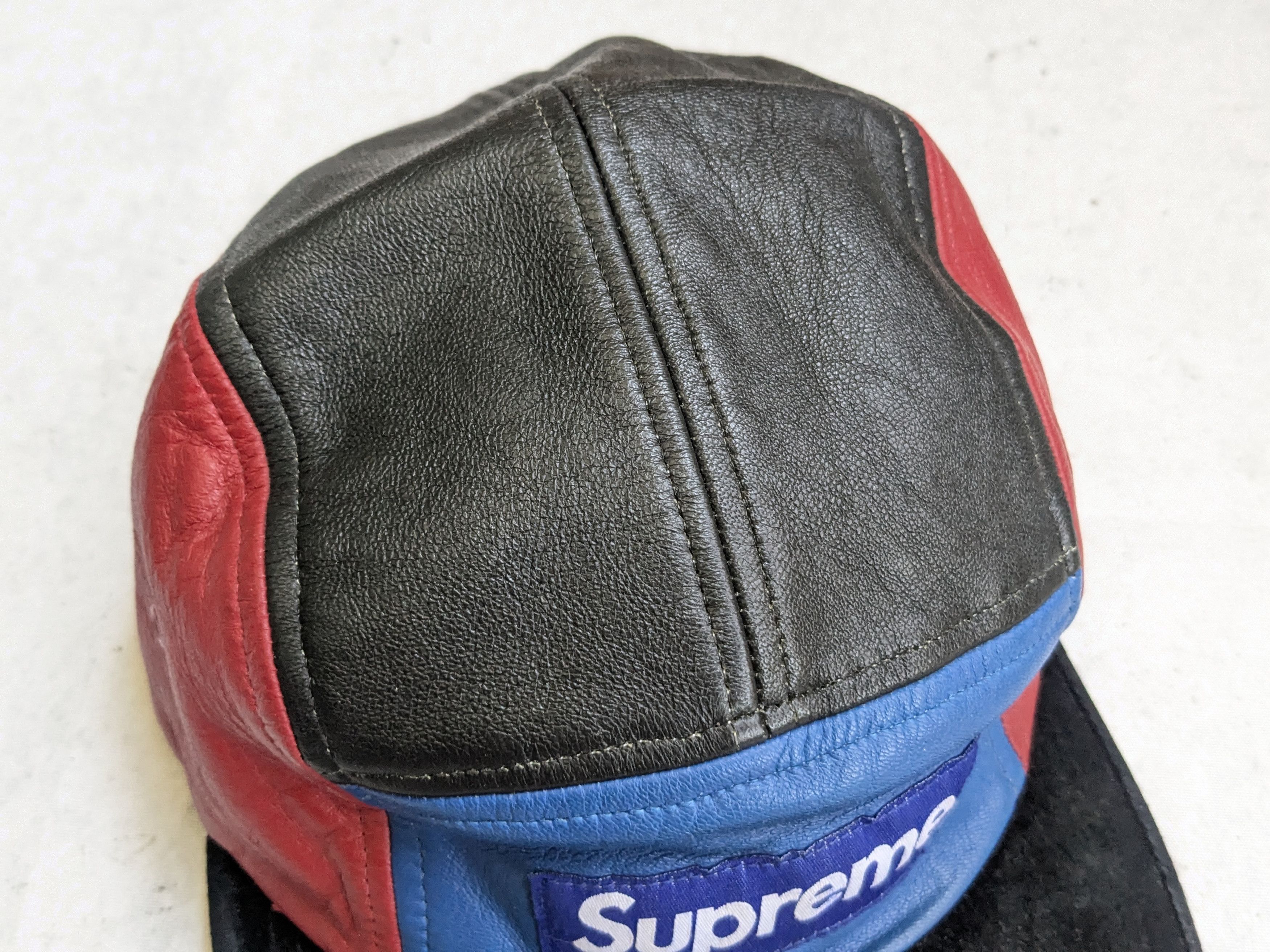 Supreme Supreme Camp Cap Hat 5 Panel Leather Suede Red Blue Size ONE SIZE - 3 Thumbnail