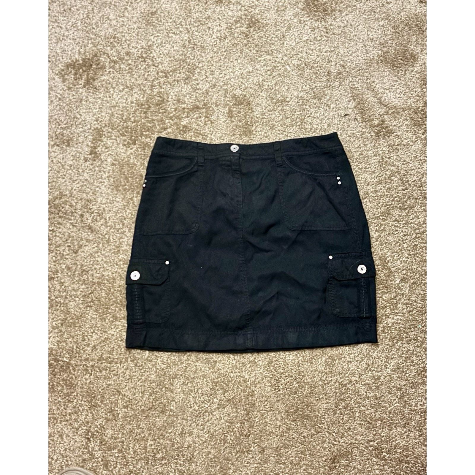 White House Black Market Y2K Black Cargo Mini Skirt Silver Hardware Pockets Goth Sz M Size 29" - 2 Thumbnail