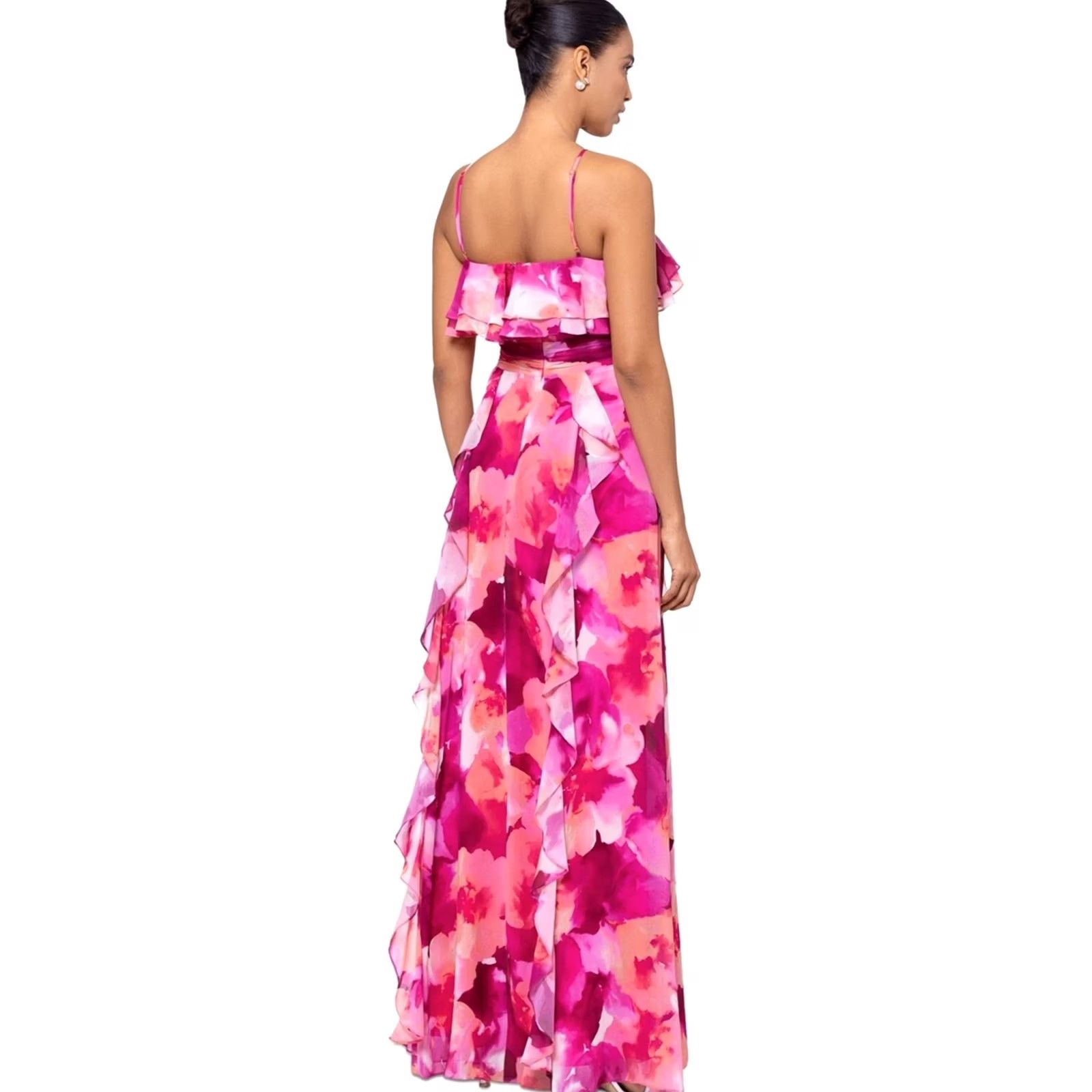 Vintage XSCAPE Womens Floral Ruffle High-Low Dress Size 10 medpink Size L / US 10 / IT 46 - 2 Thumbnail