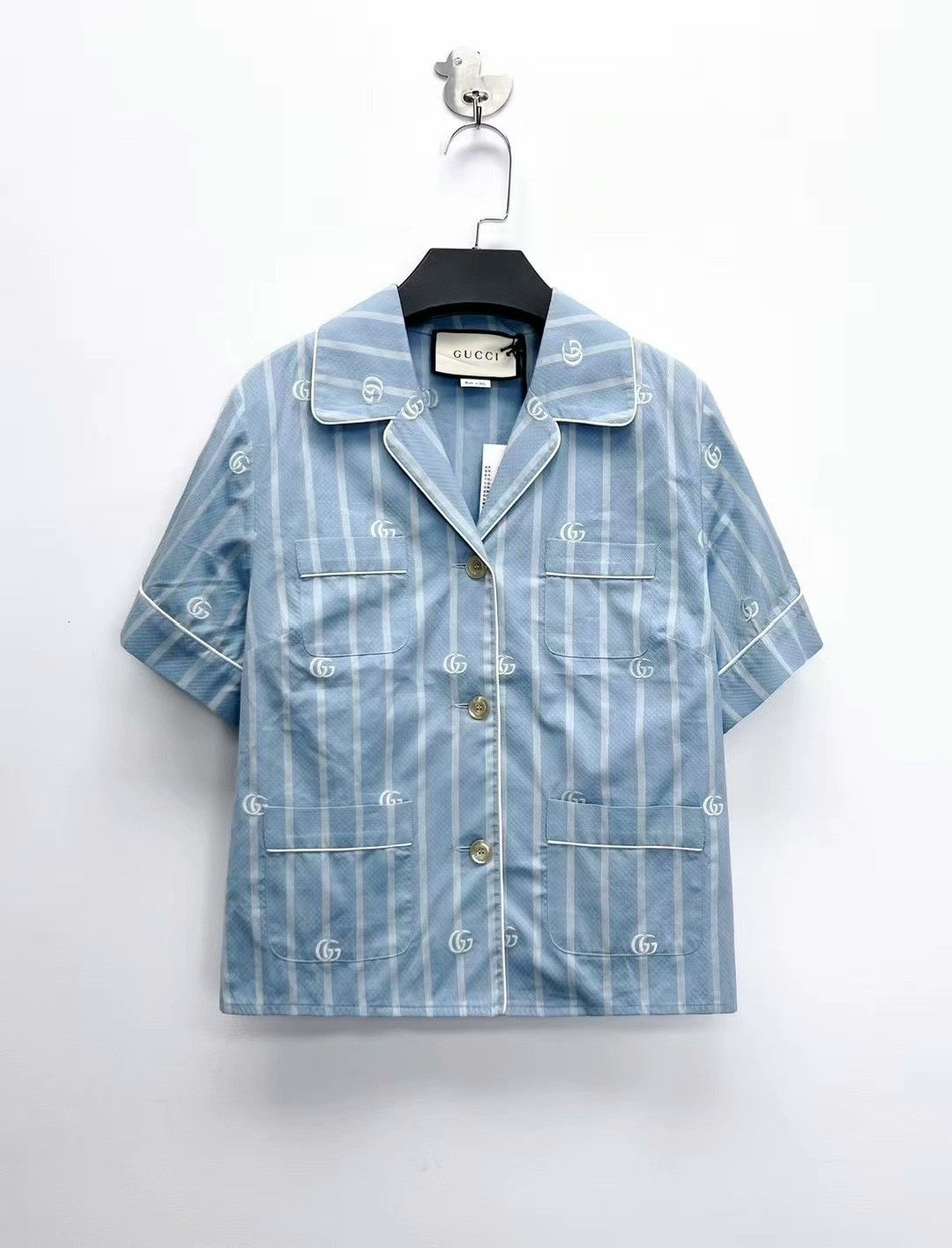 Gucci gucci light blue striped logo short sleeve shirt Size US M / EU 48-50 / 2 - 1 Thumbnail