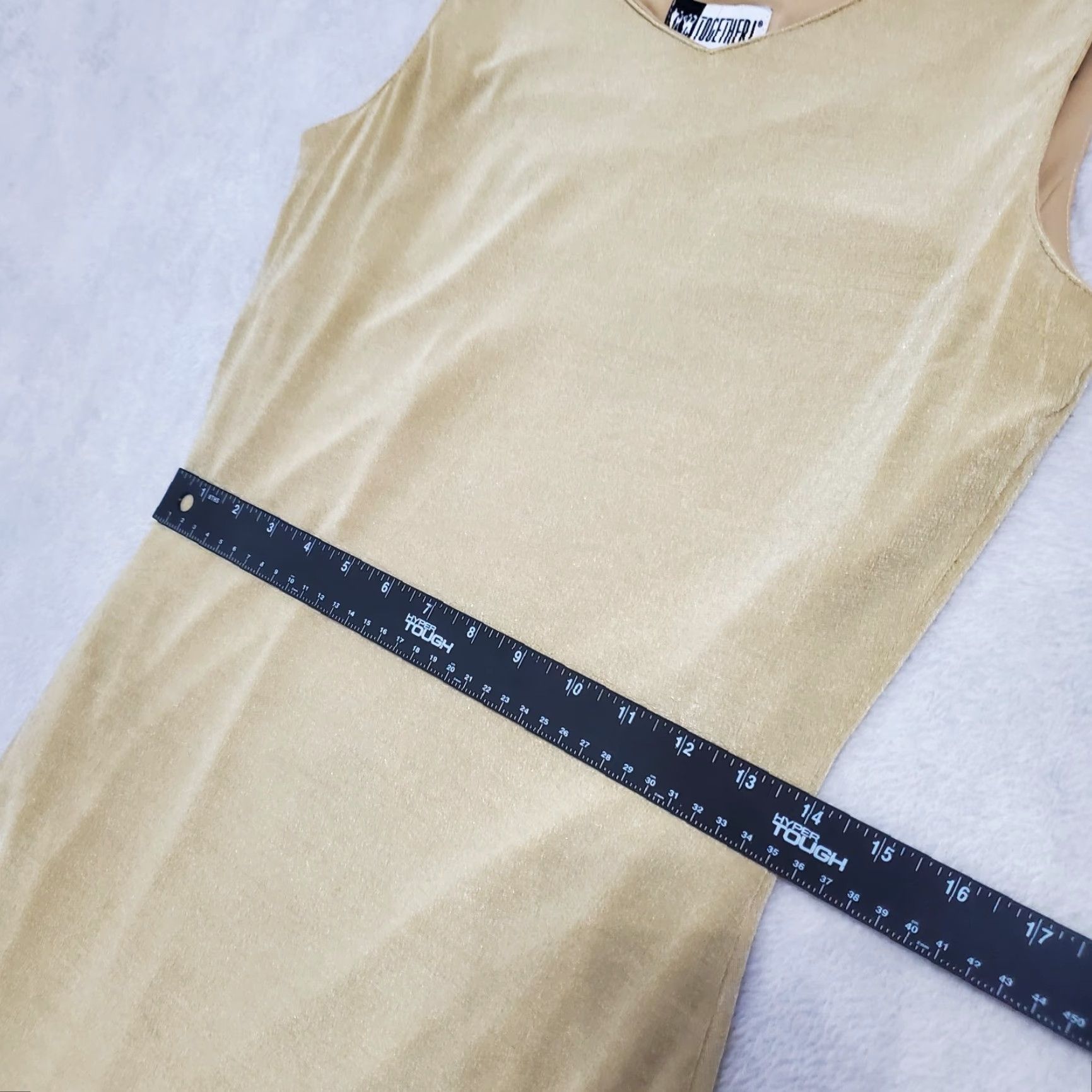 Vintage TOGETHER Dress Women M Gold Sleeveless Fringe Hem Lined Stretchy Gatsby Flapper Dress Size M / US 6-8 / IT 42-44 - 7 Thumbnail