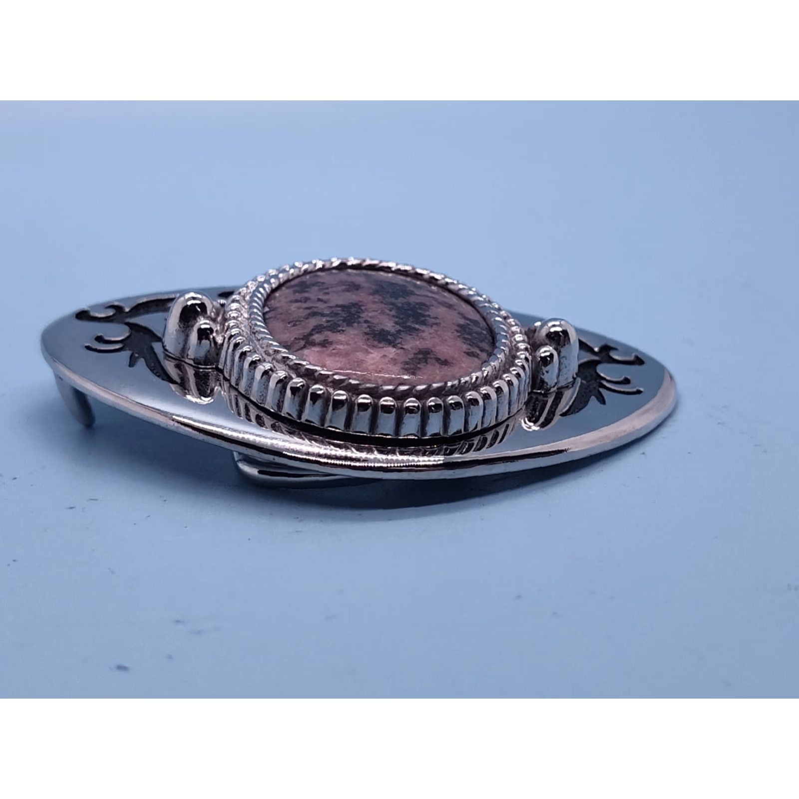 Vintage VINTAGE Silvertone Cowboy Western Belt Buckle with Rhodochrosite Stone - Adult Unisex - USA Size ONE SIZE - 4 Thumbnail