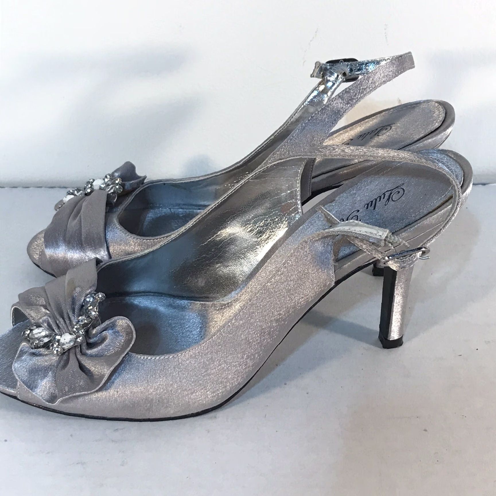Vintage Lulu Townsend Silver Heel Pumps Womens Size 8M Slingback Rhinestone Bow Party Wedding Size US 8 / IT 38 - 4 Thumbnail