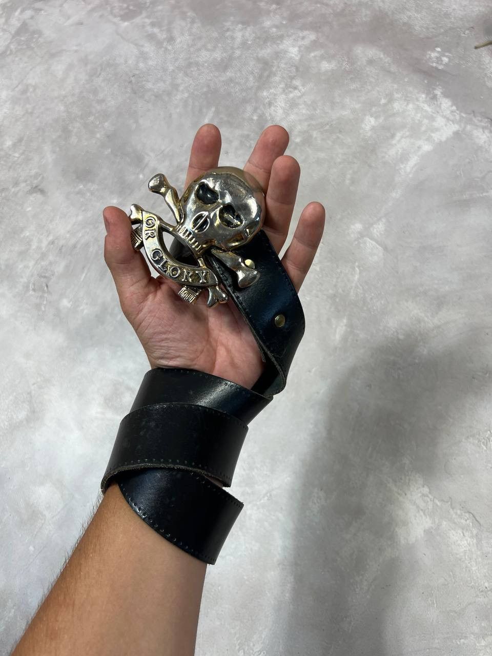 Japanese Brand × Vintage Vintage Y2k Skull Leather Belt Size ONE SIZE - 1 Thumbnail