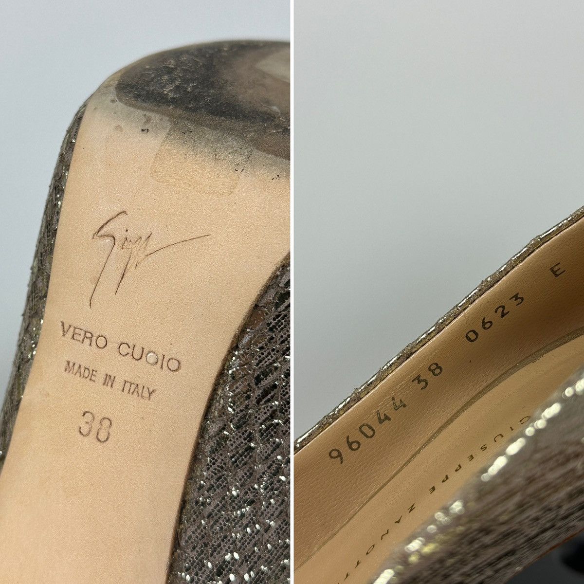 Giuseppe Zanotti Giuseppe Zanotti Gold Metallic Python Embossed Leather Pumps Size US 8 / IT 38 - 23 Thumbnail