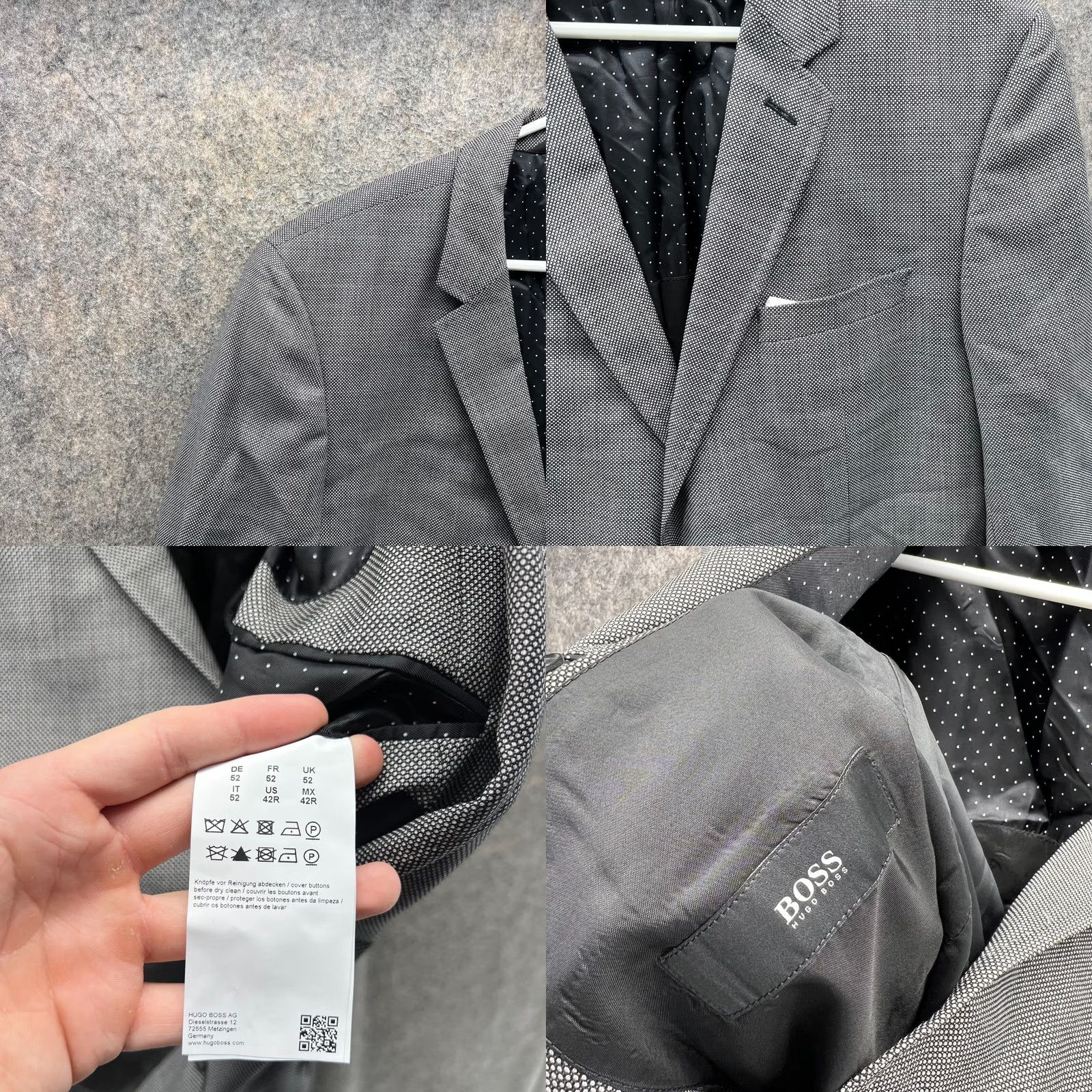 Hugo Boss HUGO BOSS Blazer Mens 42R Gray Wool Single-Breasted Two-Button Sport Coat Jacket Jazz Tuxedo Style Regular Fit Size 42R - 8 Thumbnail