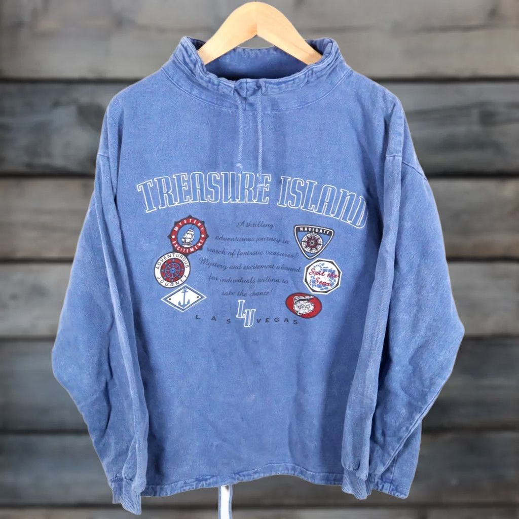 Vintage VTG Treasure Island Mirage Sweatshirt Men's 2XL Blue Pigment Dyed Las Vegas Graphic Print Pullover Mock Neck Size US XXL / EU 58 / 5 - 1 Thumbnail