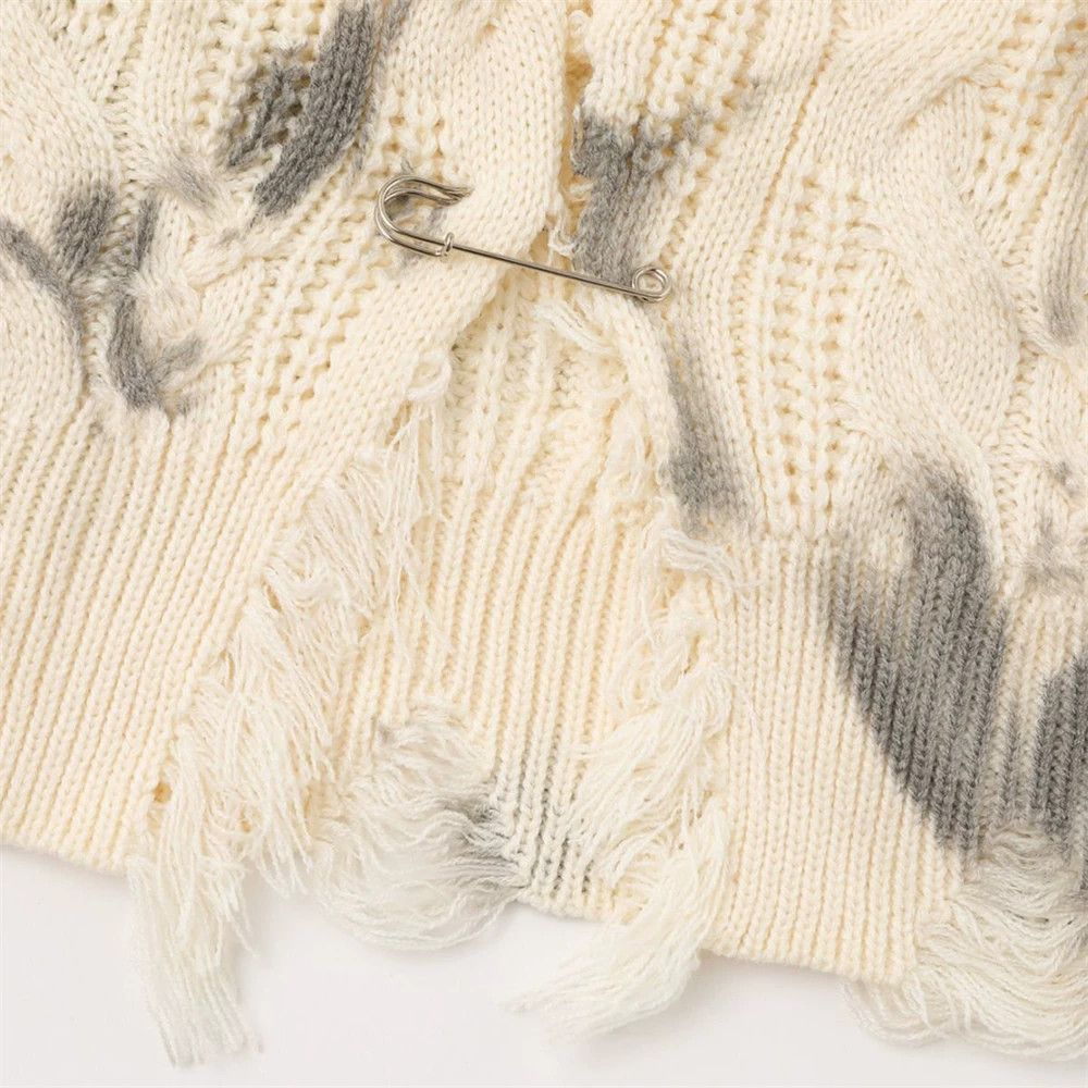 Men's punk heavy industry destruction tie-dye dirty sweater