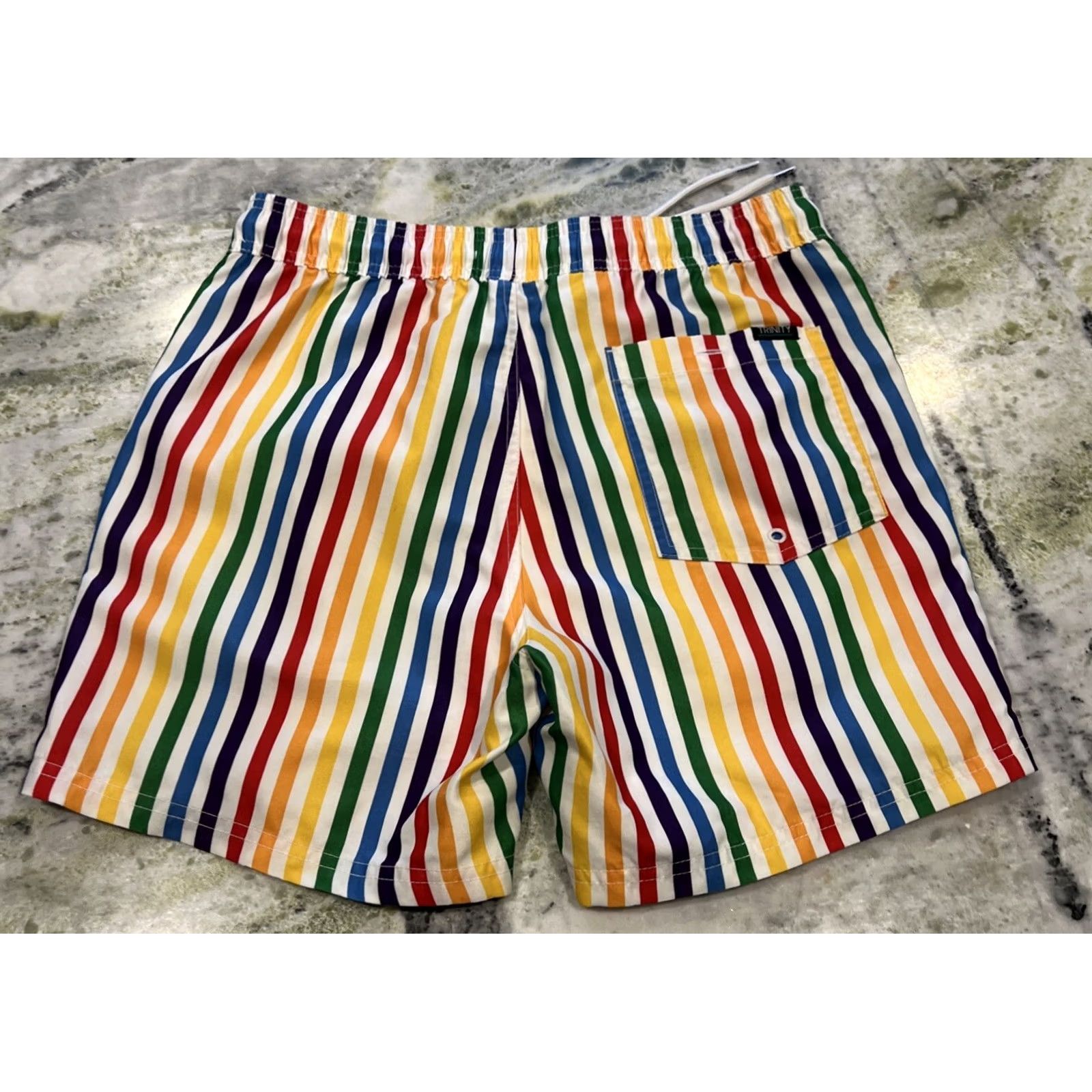 Vintage VINTAGE Trinity Collective Men's Small Shorts Unlined Swim Trunks Striped Rainbow Pride Size US 29 - 3 Thumbnail