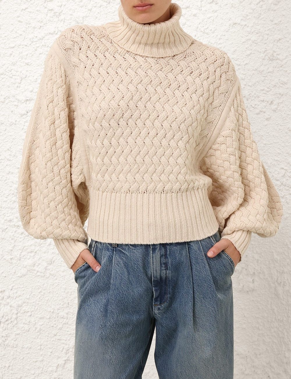 Zimmermann oc11z0725 Illustration Textured Sweater in Cream Size L / US 10 / IT 46 - 2 Thumbnail