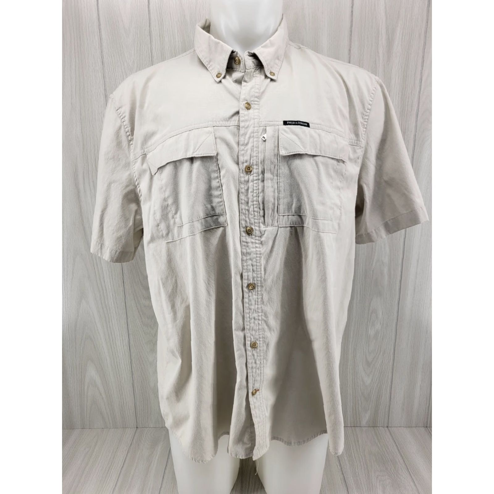Vintage Field & Stream Fishing Button Down Shirt Light Khaki Men's XXL Size Khaki Button-Up Casual Breathing Short Sleeve 2XL Mens Size US XXL / EU 58 / 5 - 2 Thumbnail