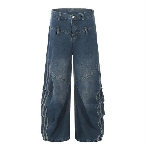 Japanese Brand × Jean Pants Men's loose American casual colorblock pleated jeans Size US 34 / EU 50 - 1 Thumbnail
