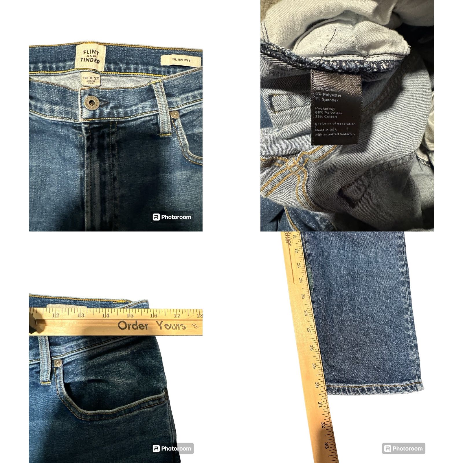 Flint And Tinder Flint and Tinder Jeans Men 32x32 Slim Blue Denim 5-Pocket Made in USA Stretch Pants Size US 32 / EU 48 - 8 Thumbnail