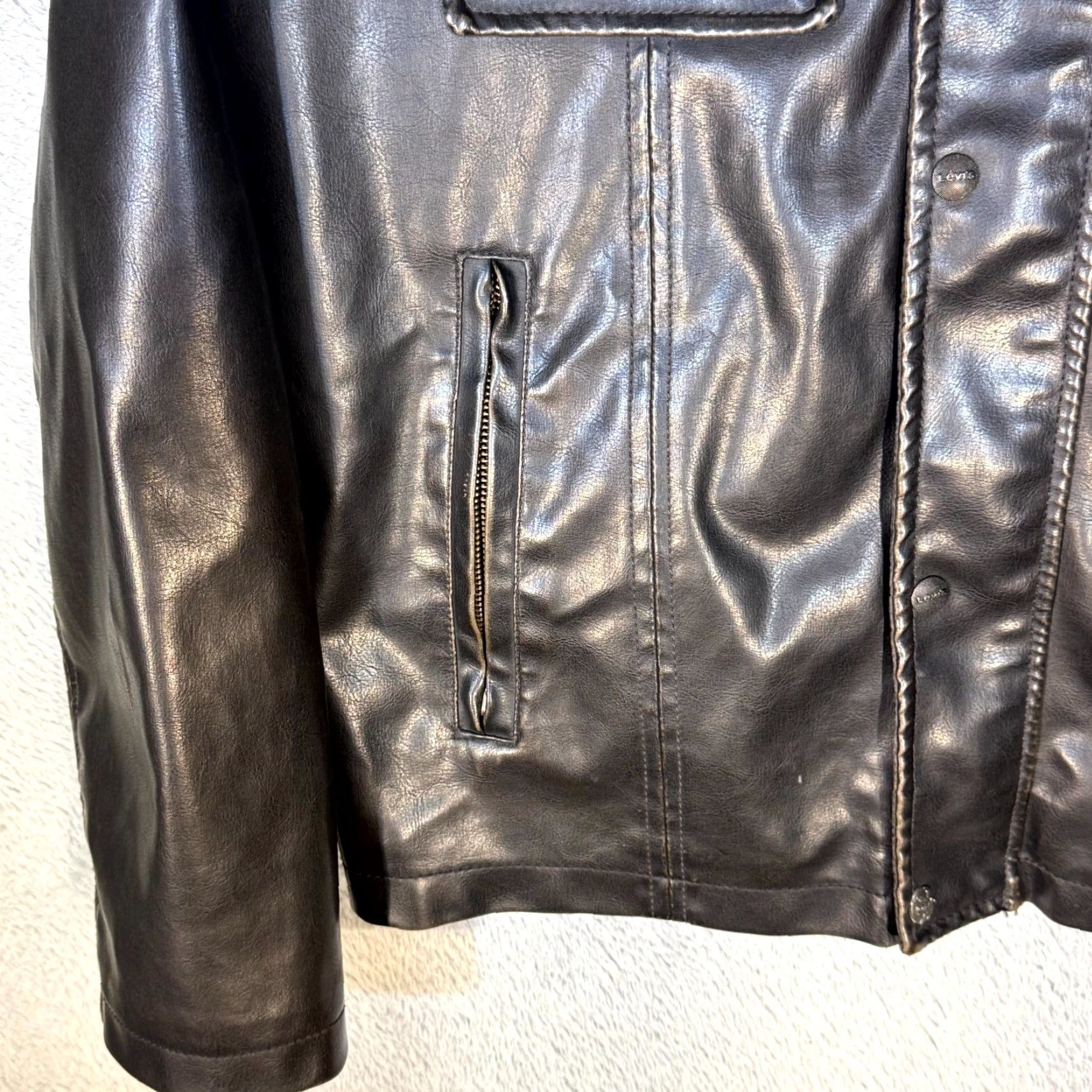 Levi's Levi's Bomber Jacket Mens Large Brown Faux Leather Fleece Lined Coat Size US L / EU 52-54 / 3 - 6 Thumbnail